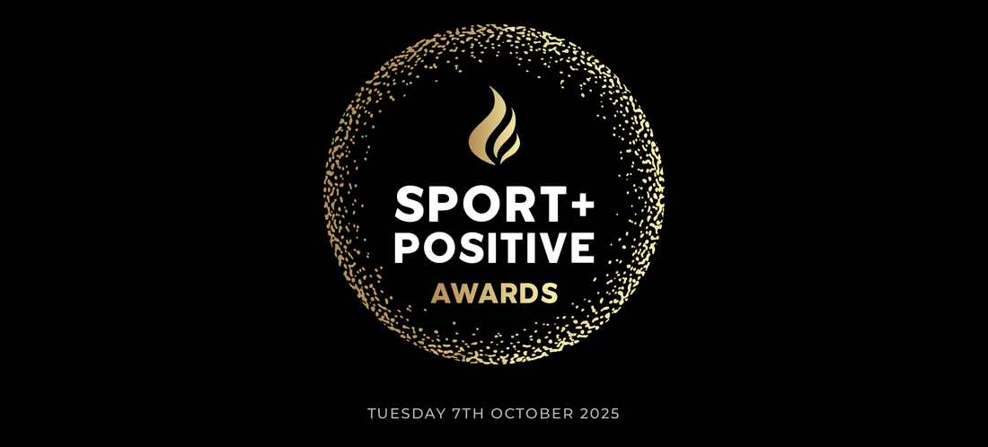 Sport Positive Award logo on a black background, recognising kitround's nomination for two awards