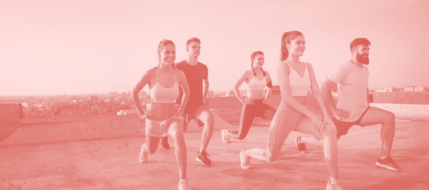 Group in fitness class using sustainable gear from kitround.