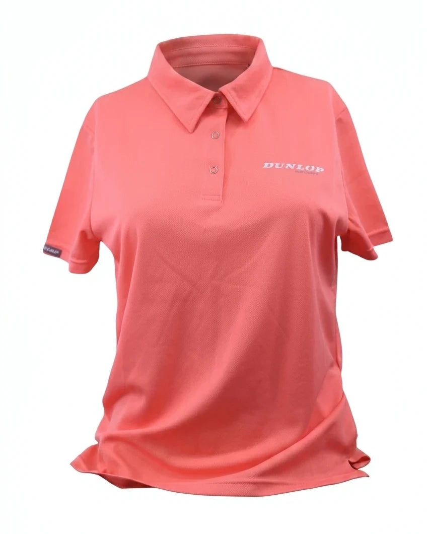 Enhanced Women's Dunlop Sport polo shirt in melon orange with press stud buttons and a small logo on the chest.
