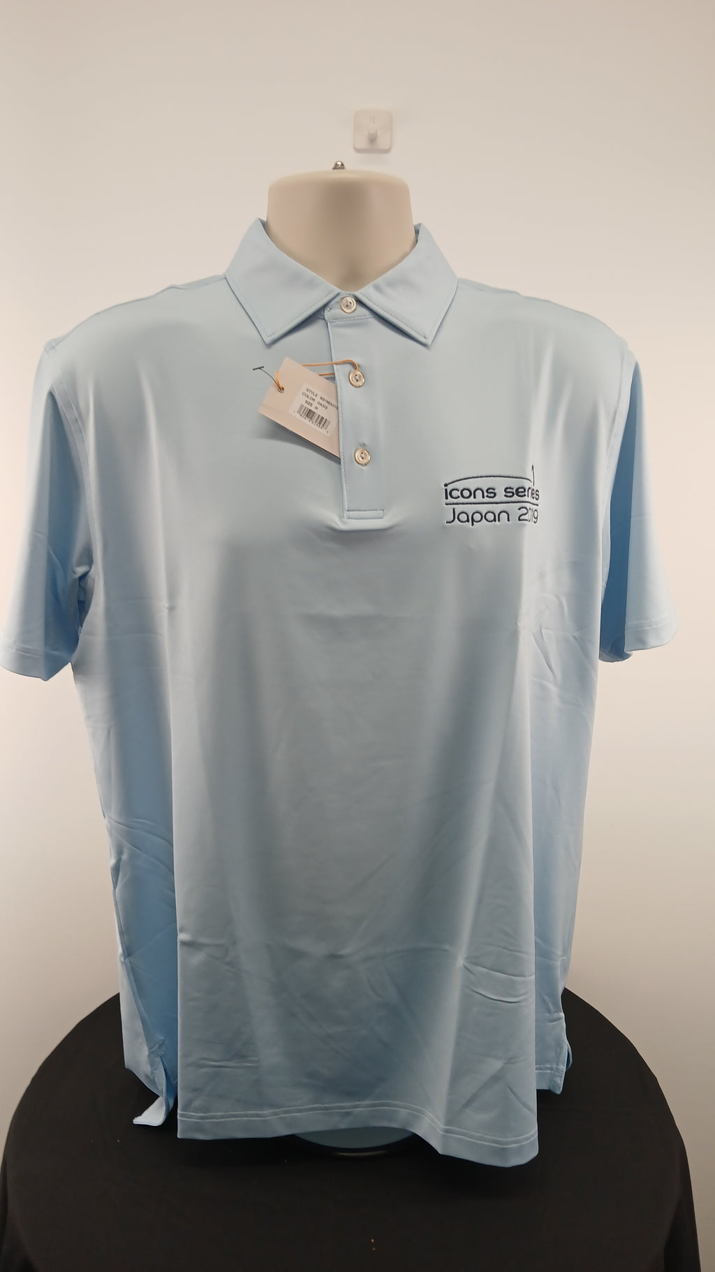 Peter Millar Icons Series polo shirt Japan 2019 event edition in oasis blue, front detail, size M