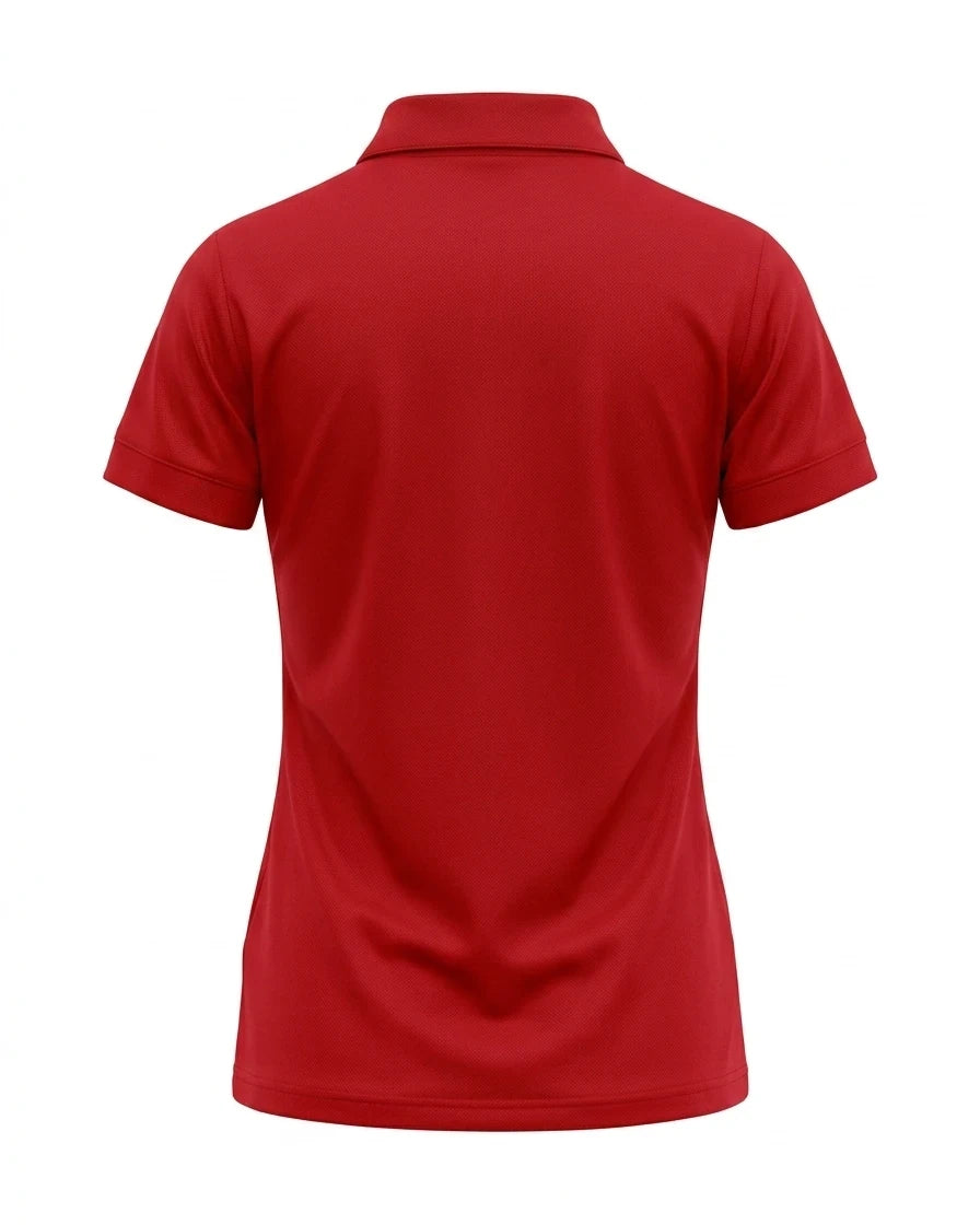 Enhanced Back view of Women's Volleyball England red polo shirt XL