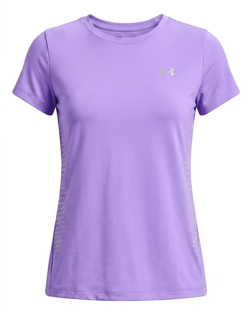 A light purple Under Armour loose fit t-shirt with dotted side panels, presented against a clean white background.