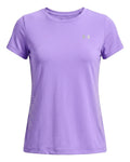 A light purple Under Armour loose fit t-shirt with dotted side panels, presented against a clean white background.