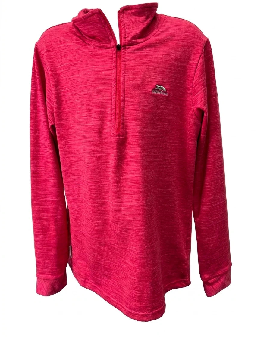 Enhanced Front view of pink kids Trespass 1/2 zip base layer top on mannequin