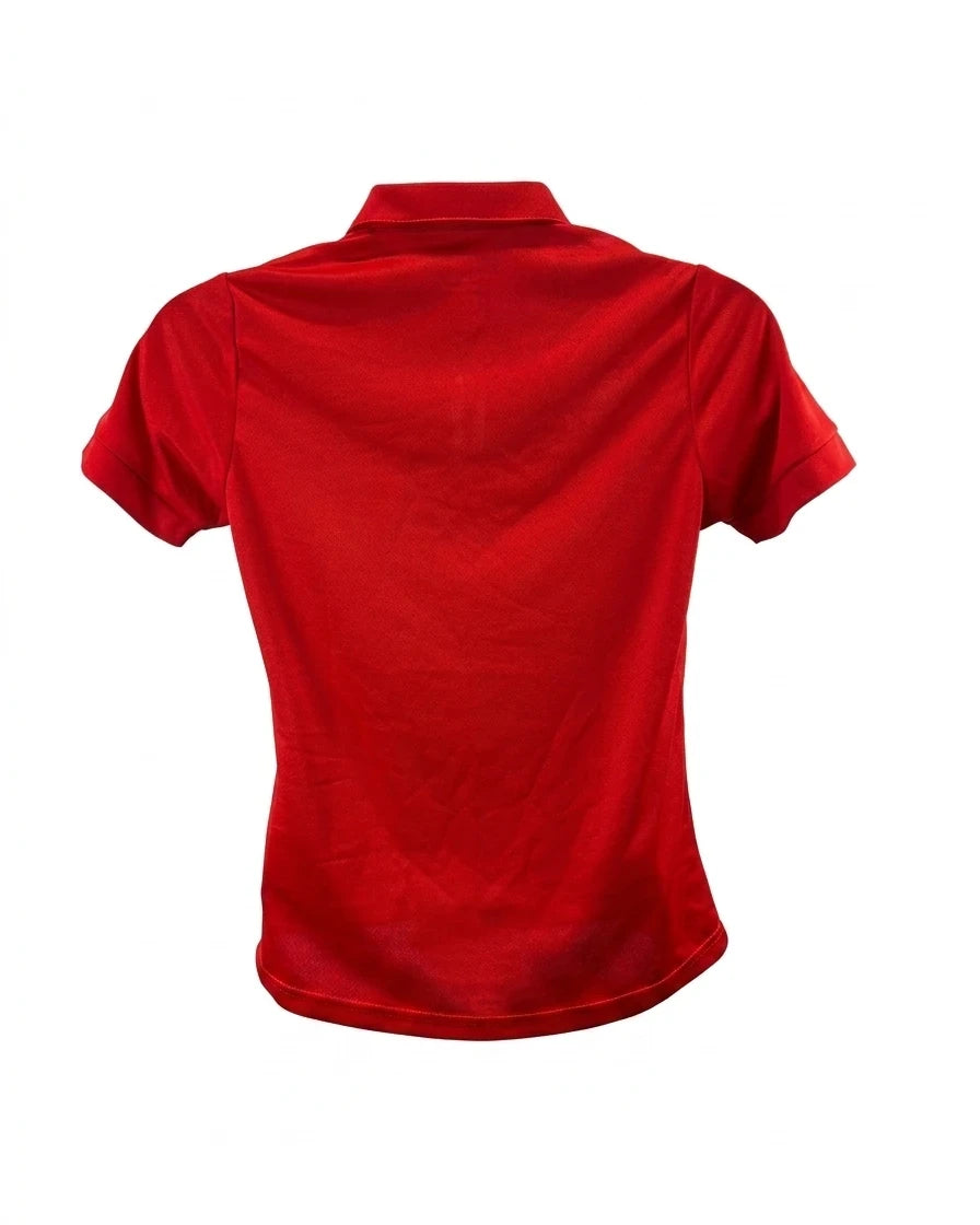 Enhanced Back view of Women's Volleyball England red polo shirt, size small