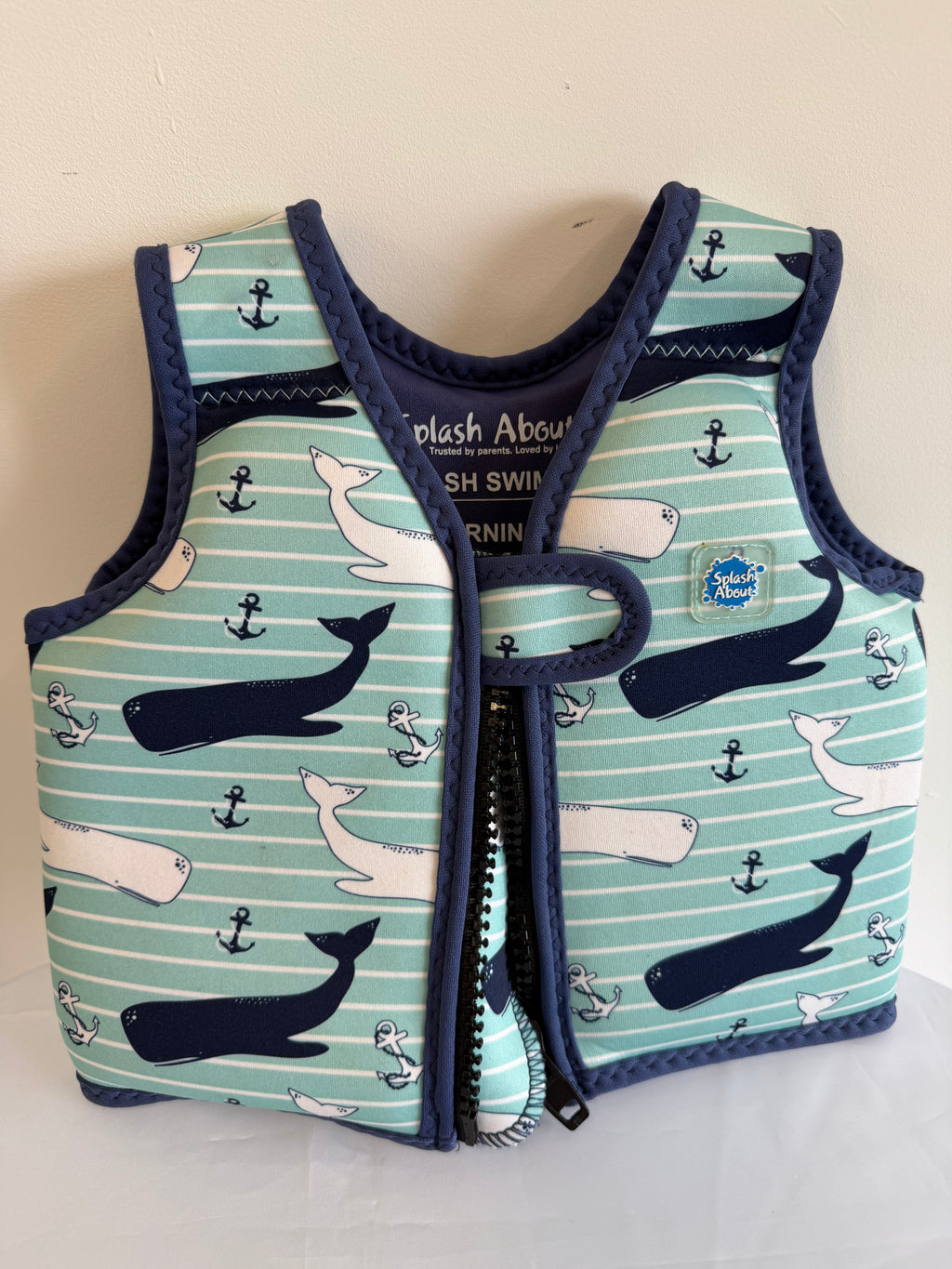 Front view of Splash About swim vest with whale and anchor print