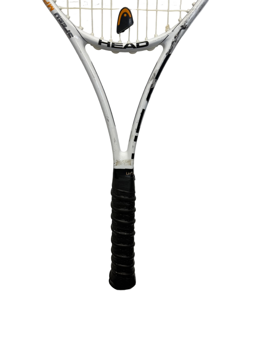 Close-up of Head Speed MP tennis racket handle and throat