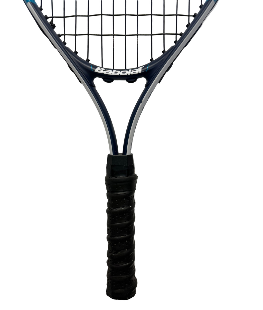 Full view of Babolat tennis racket handle with black grip