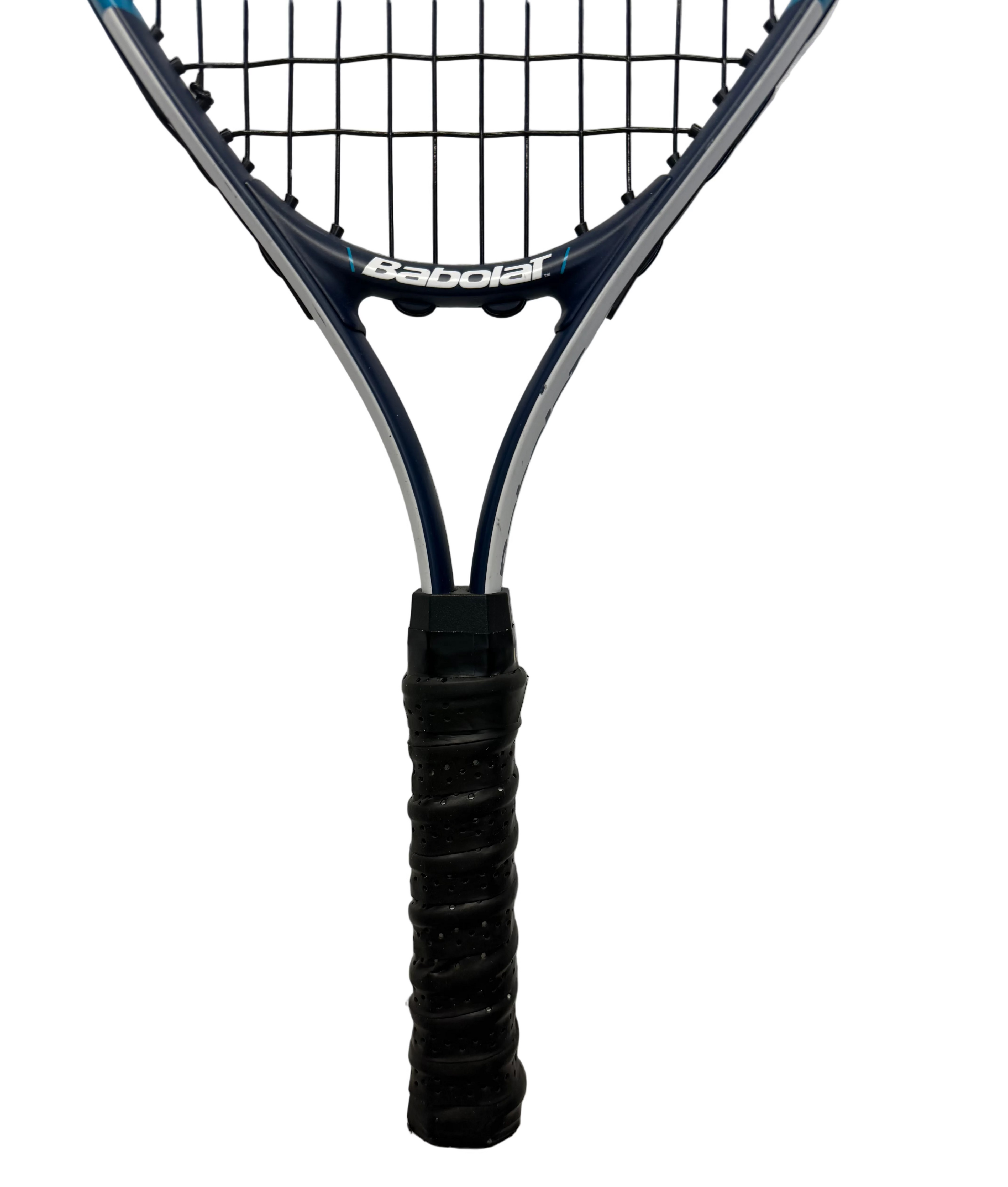 Full view of Babolat tennis racket handle with black grip
