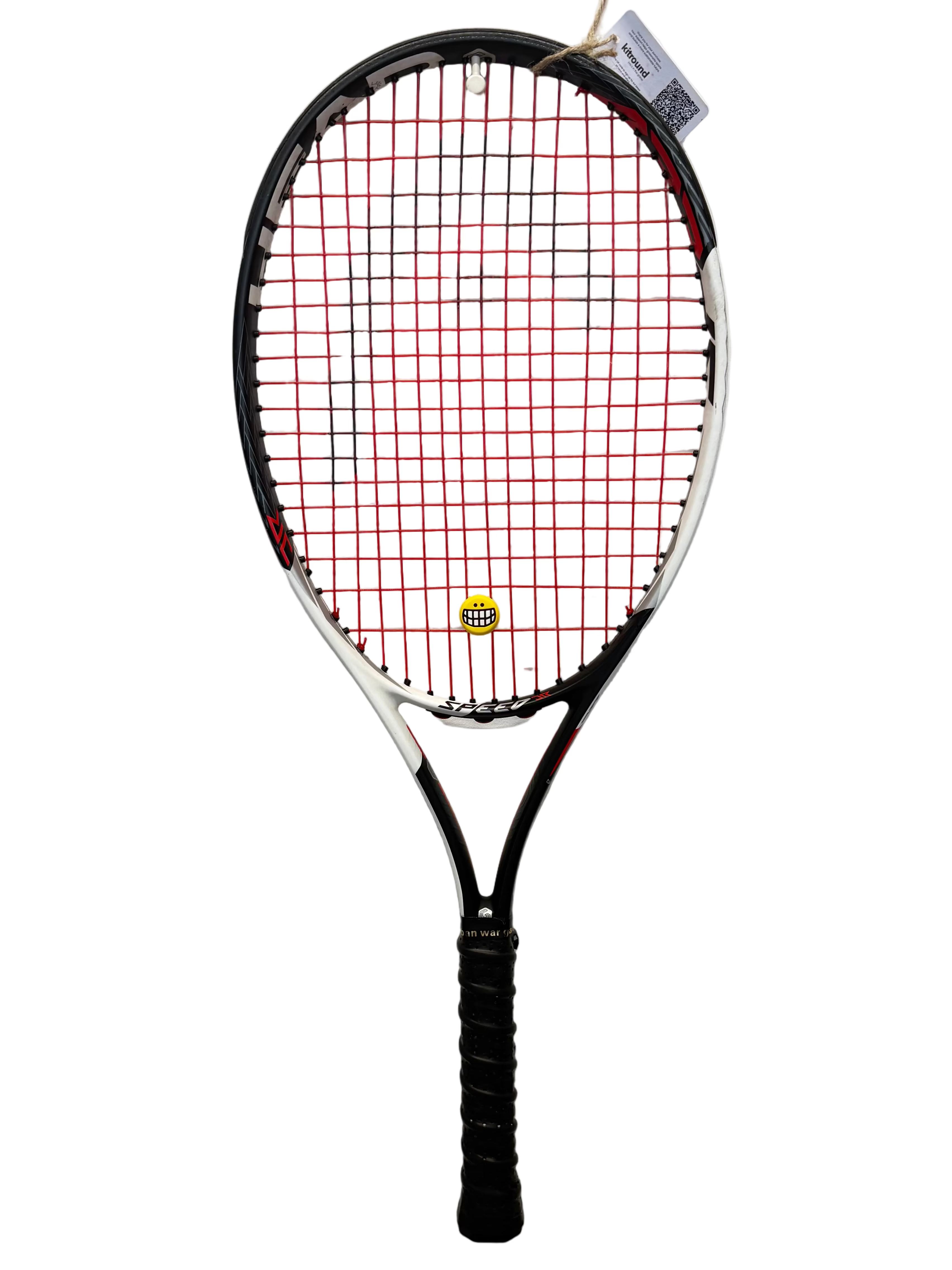 Full view of Head Speed Junior Tennis Racket with black grip and red strings