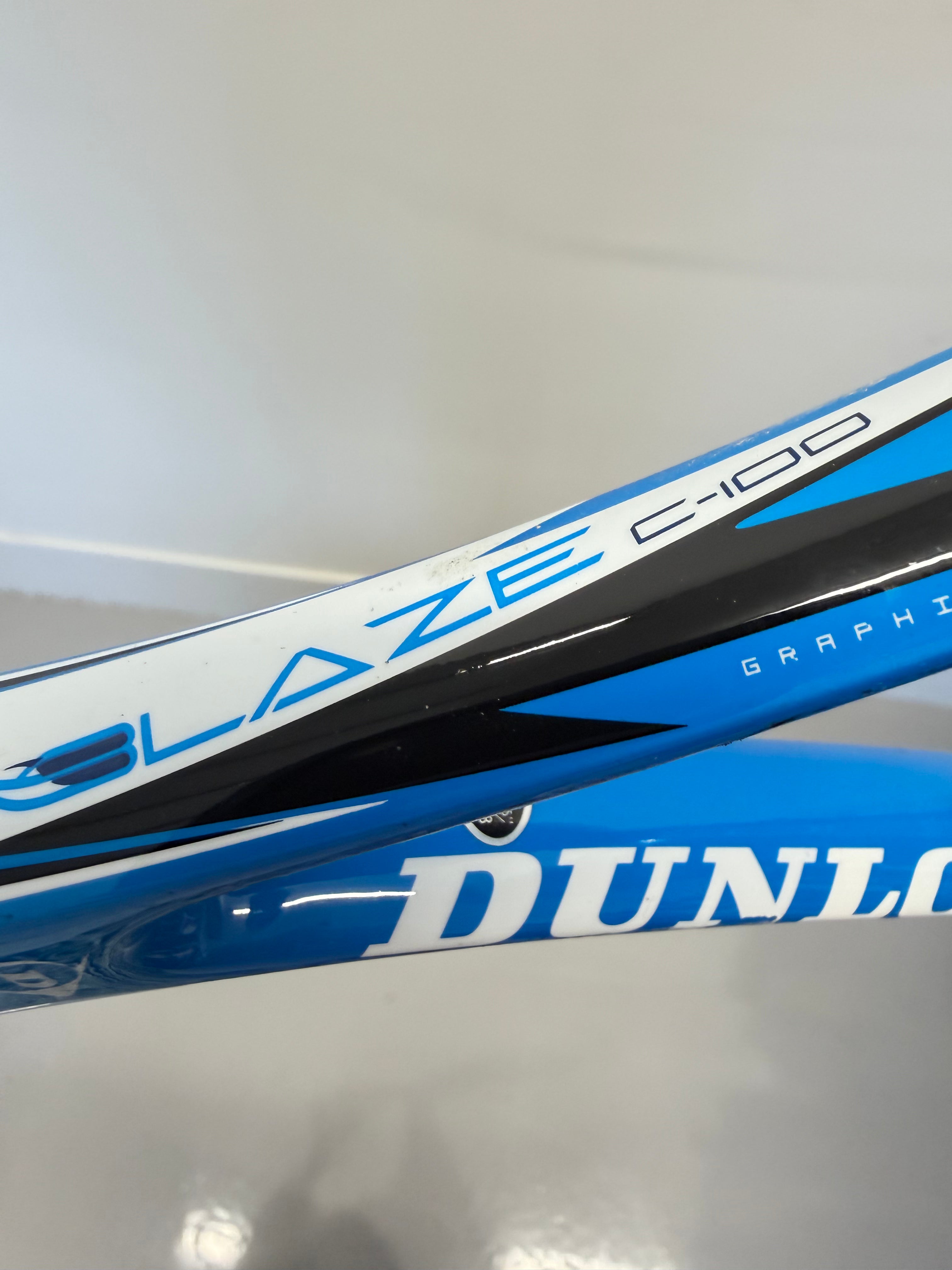 Side detail of Dunlop Blaze C-100 tennis racket with logo