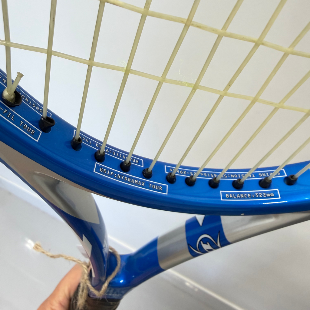 Head size and Hydramax Tour grip details on Dunlop racket