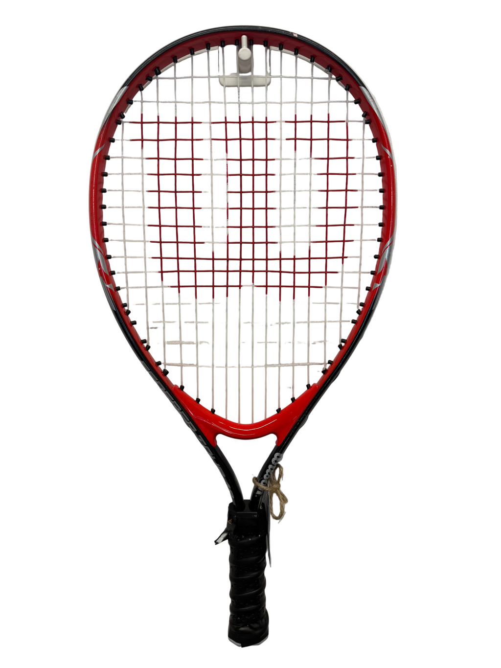 Full view of Wilson Federer Tour 19 tennis racket on wall