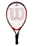 Full view of Wilson Federer Tour 19 tennis racket on wall
