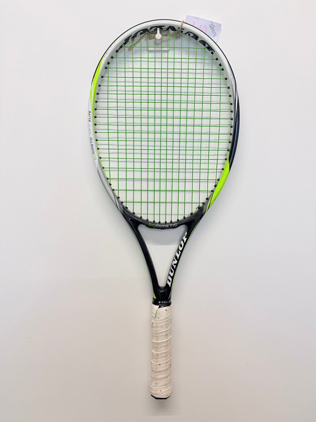 Dunlop Biomimetic M5.0 Elite tennis racket front view against white wall