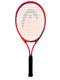 Head Radical tennis racket with orange and black frame hanging on a wall