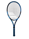 Full Babolat Pure blue tennis racket with black and white strings