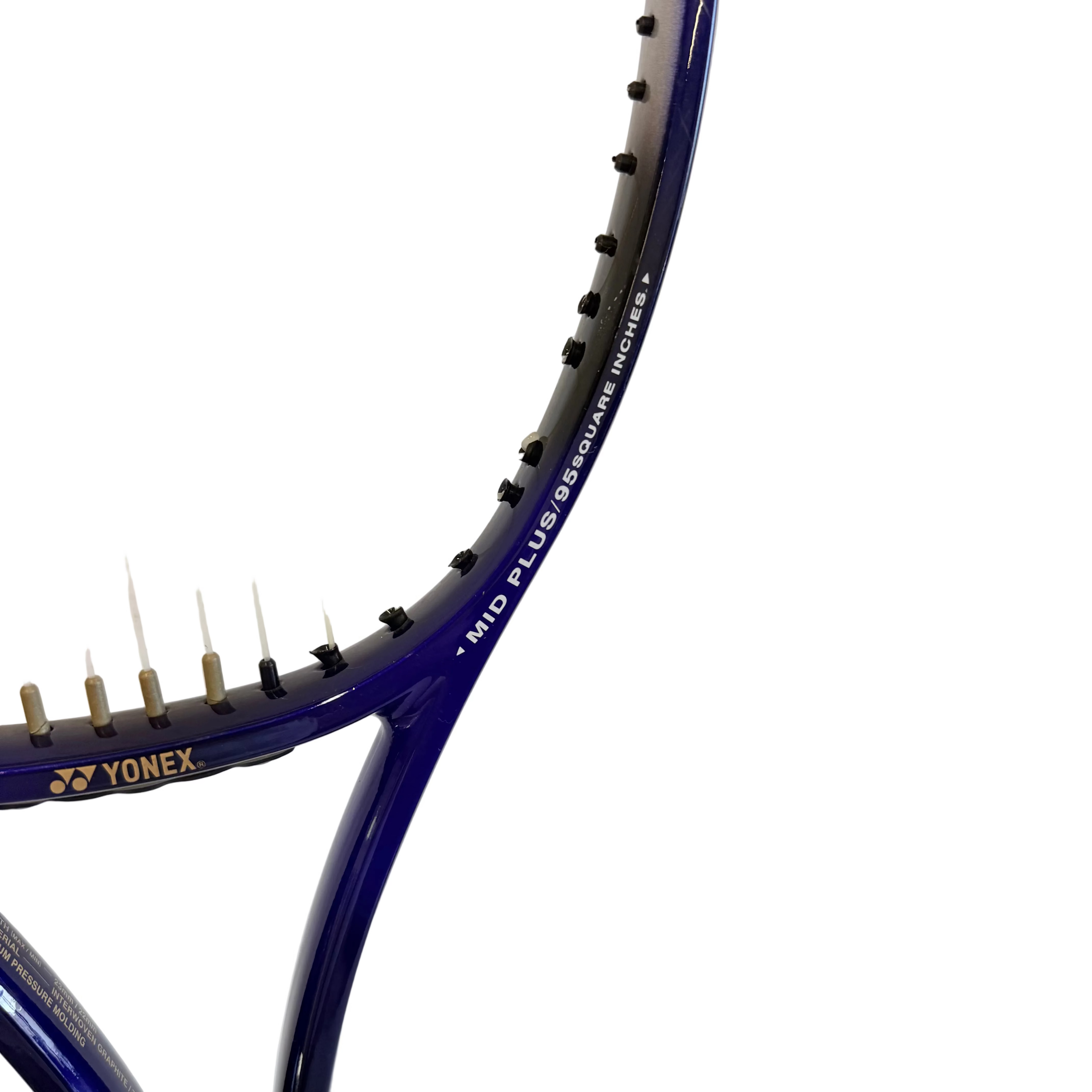 Angled view of the Yonex RD Power 7 racket frame and strings