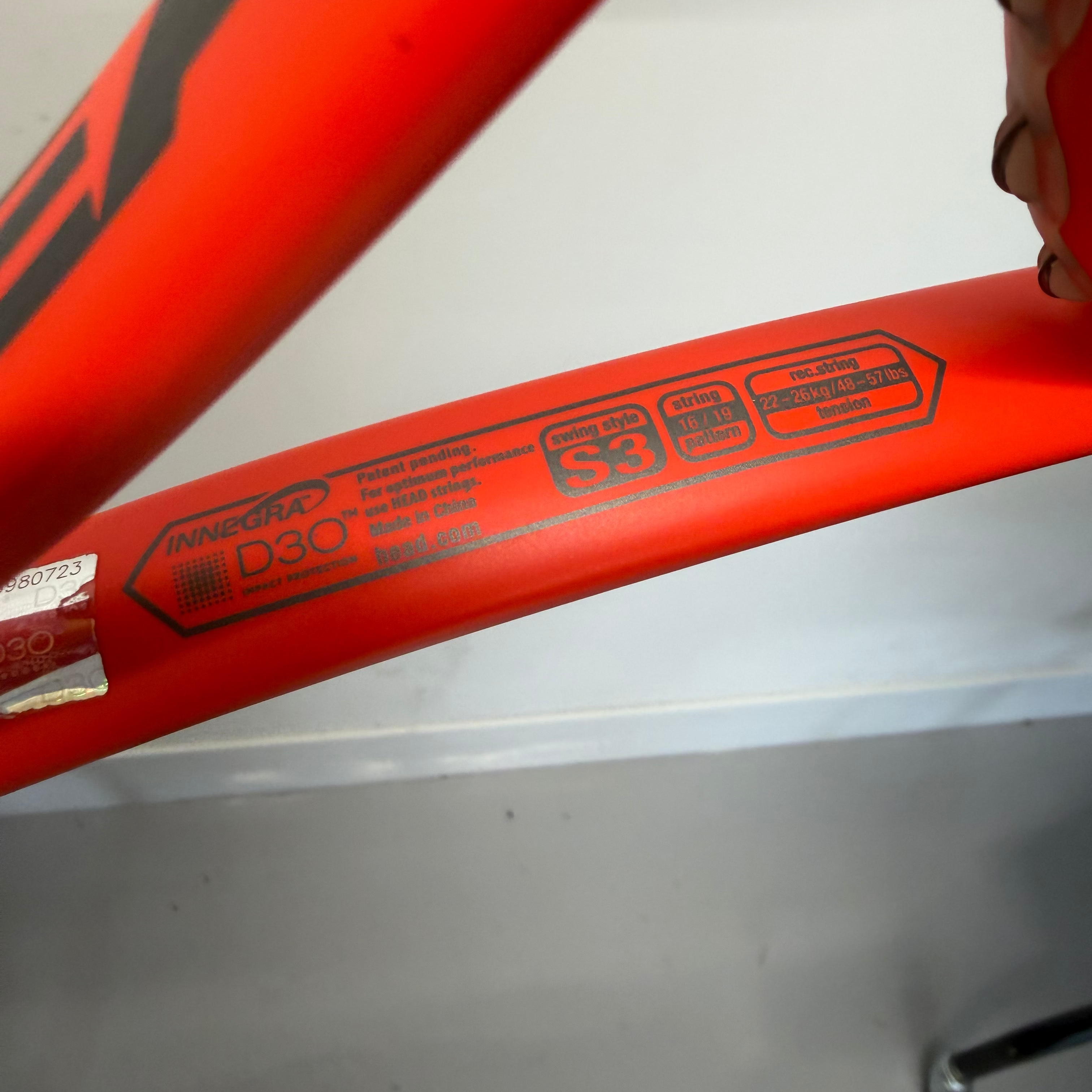 Head Radical Lite racket INNEGRA D3O and specs badge close-up