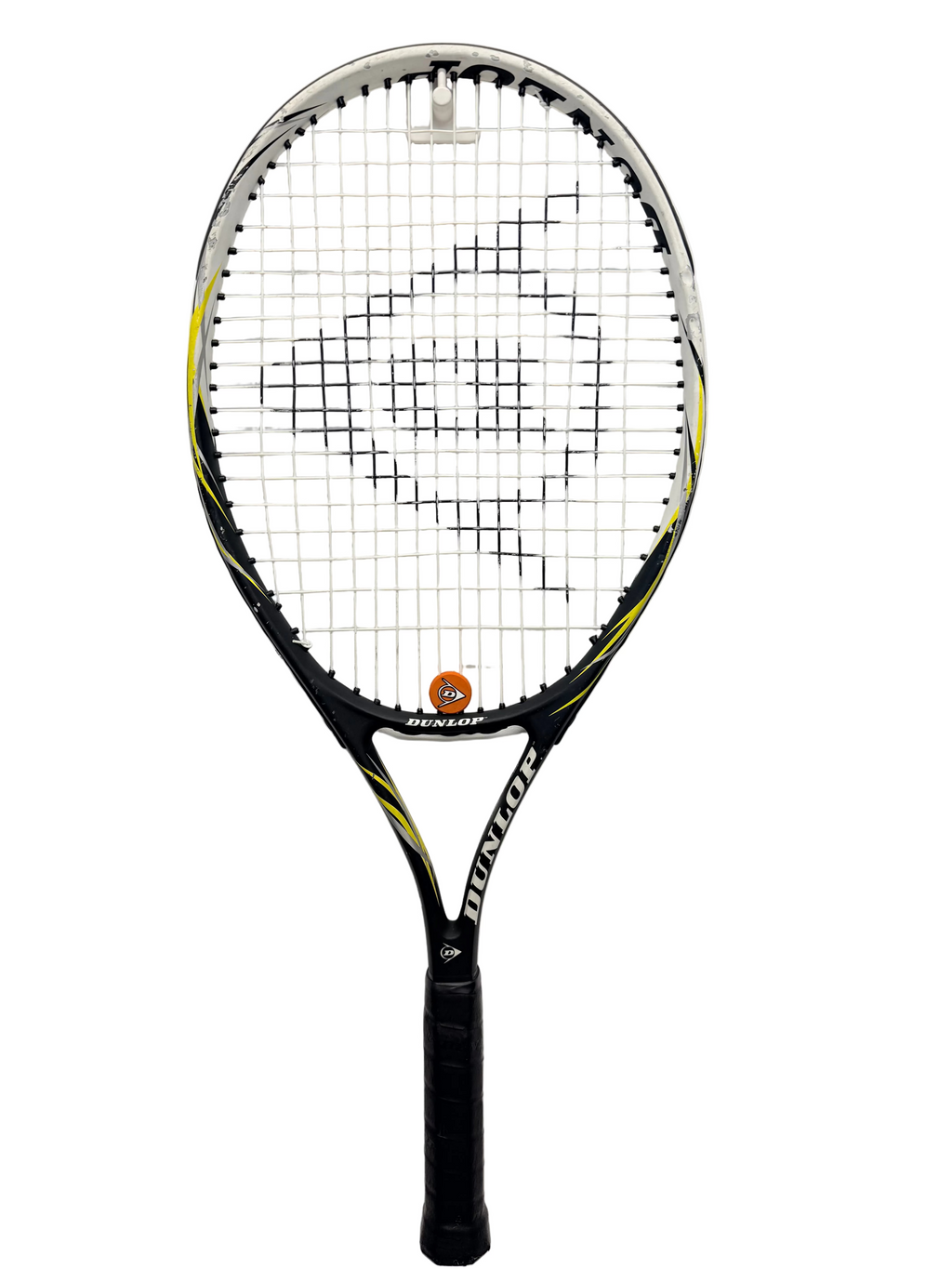 Dunlop Fury G100 tennis racket front view with black and yellow design