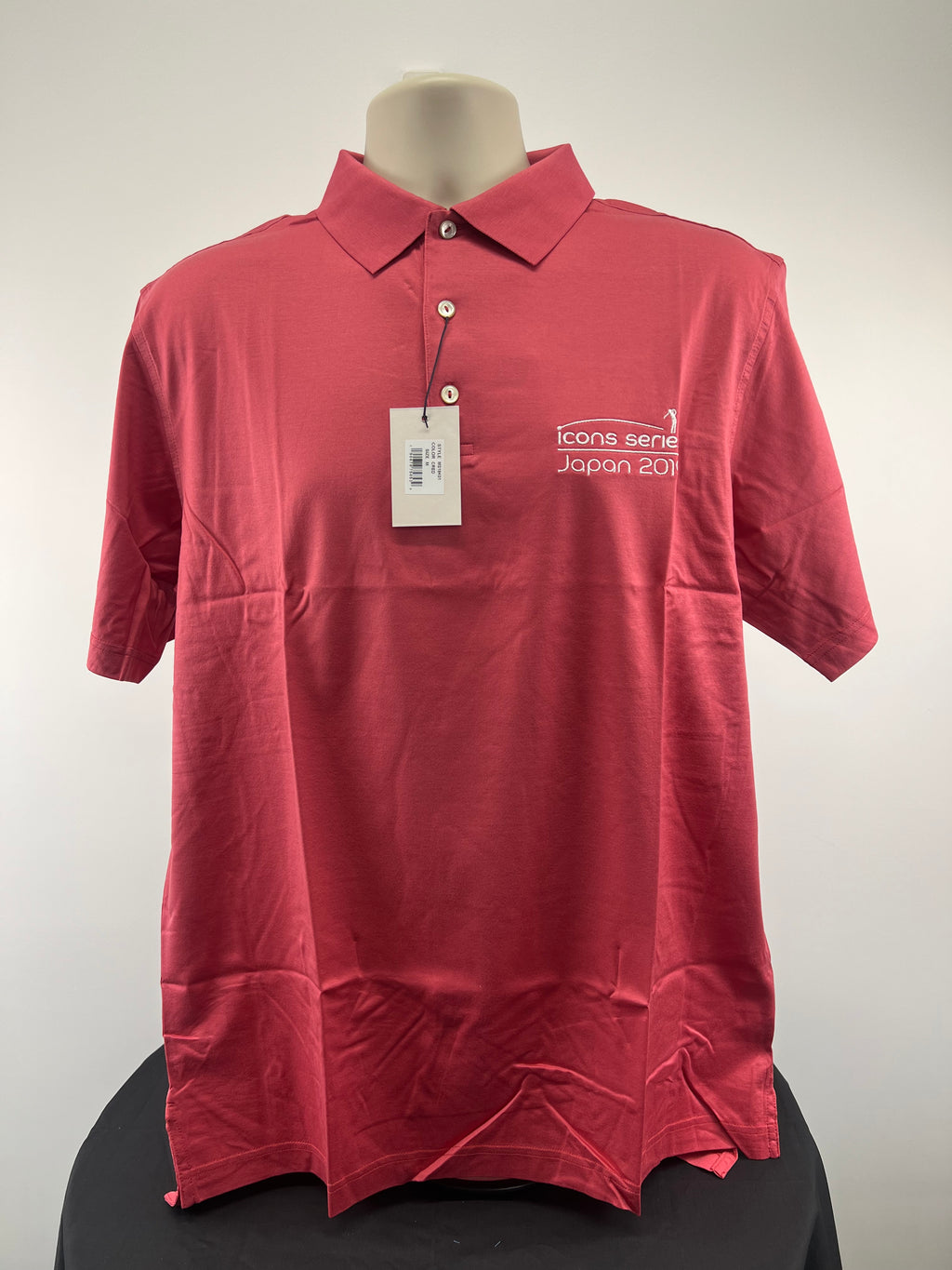 Front view of pink Peter Millar Icon Series Japan 2019 Polo shirt with tags