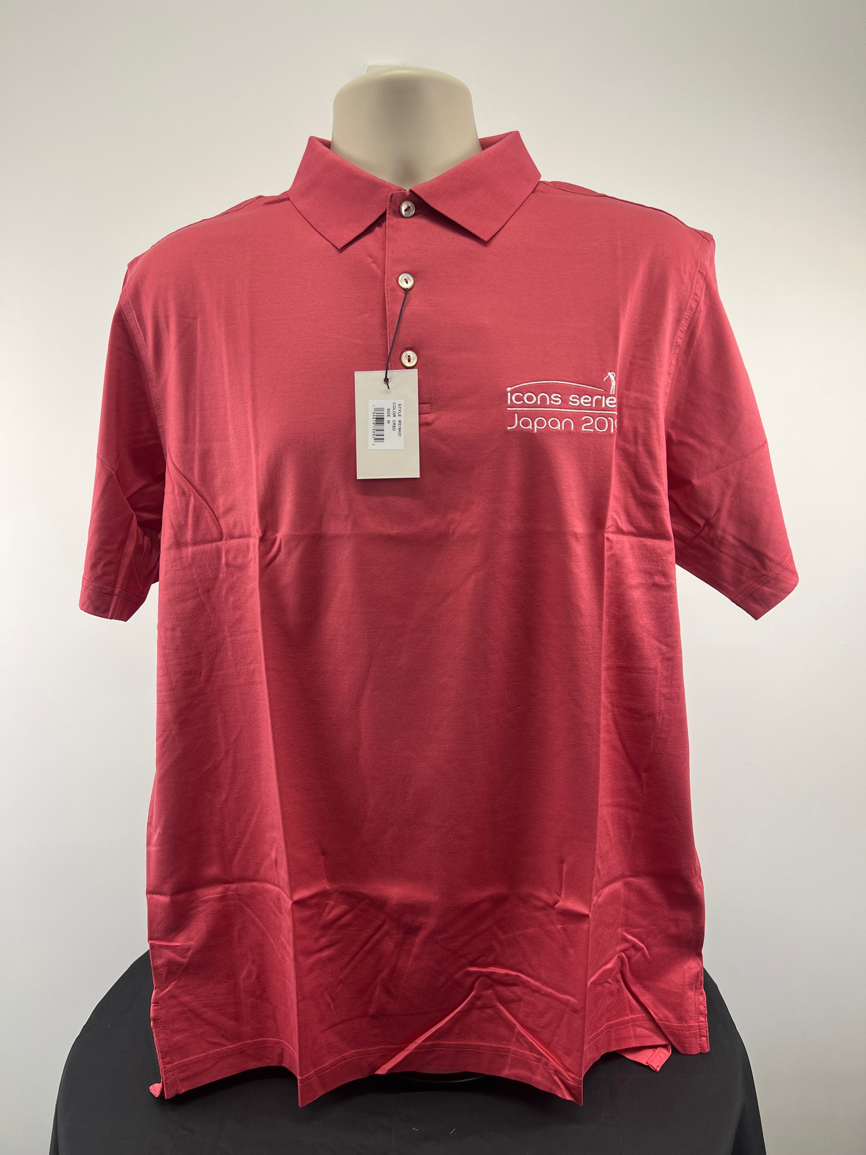 Front view of pink Peter Millar Icon Series Japan 2019 Polo shirt with tags