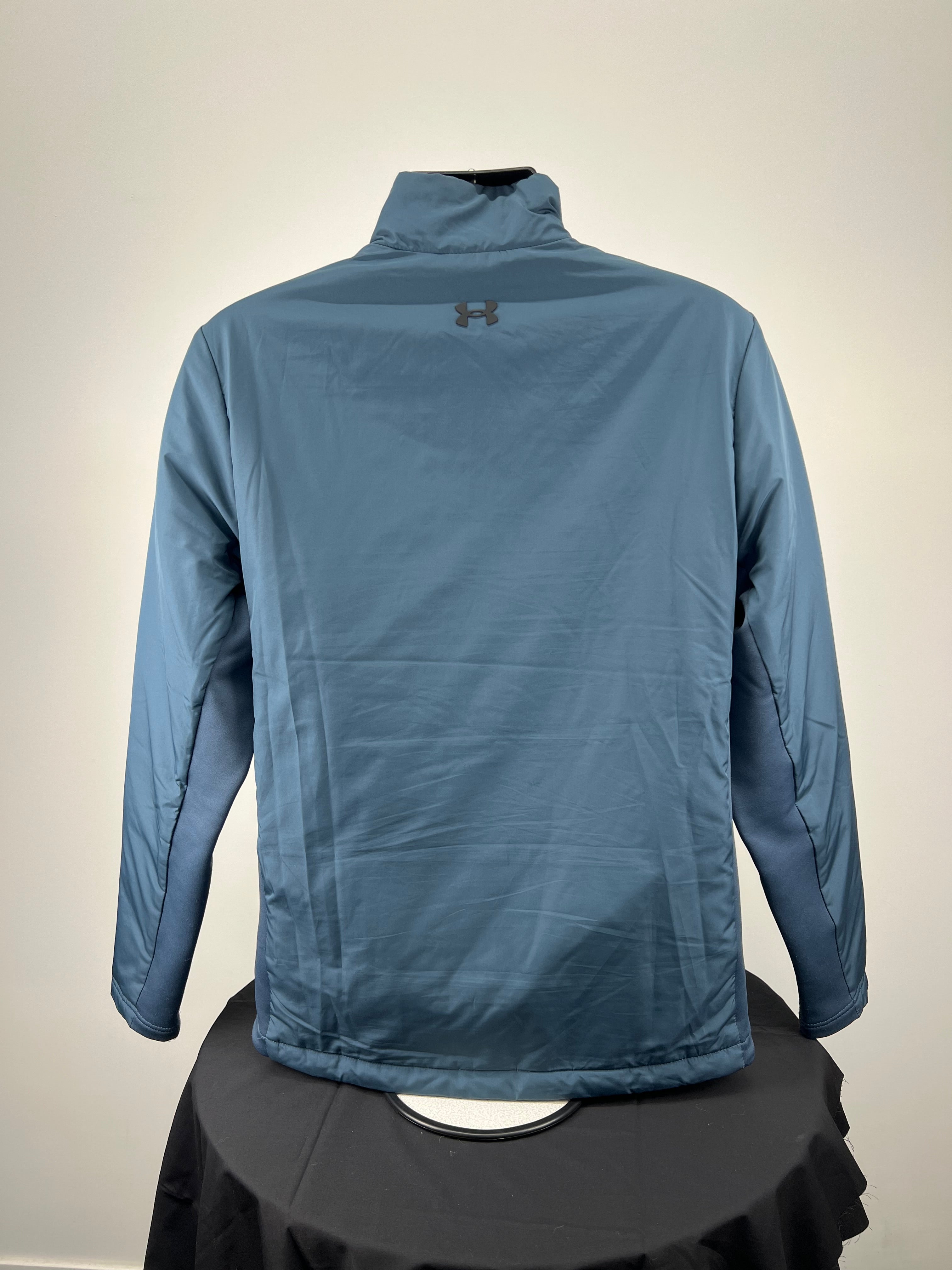 Rear view of aqua men's ColdGear Reactor jacket showing smooth back design