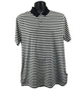 Front view of Men’s Nike black and white striped golf polo with black collar
