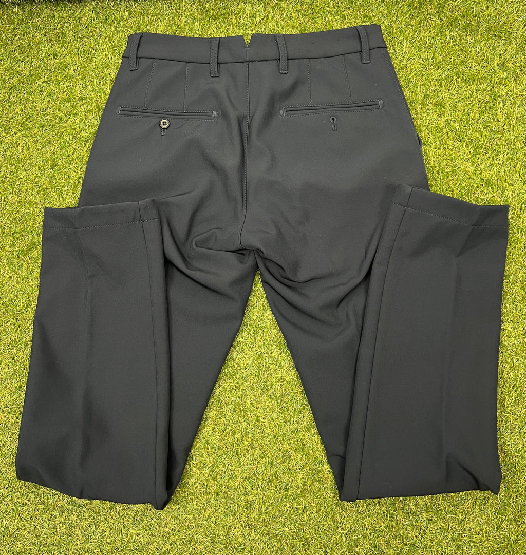 Back view of navy J.Lindeberg Ellott bonded fleece men's trousers showing pocket and seam details