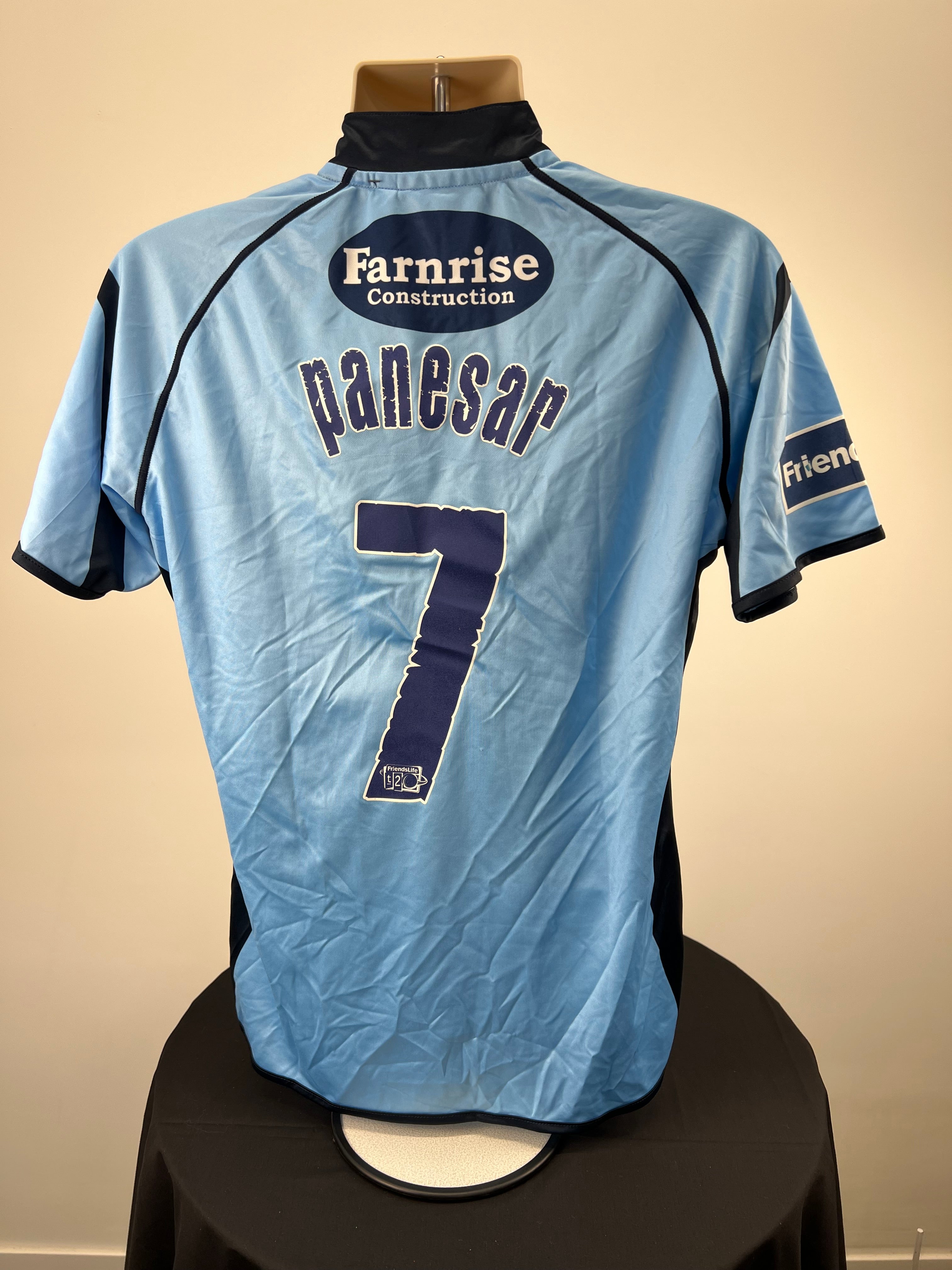 Back view of Sussex Sharks cricket shirt showing Panesar name and number 7 in navy