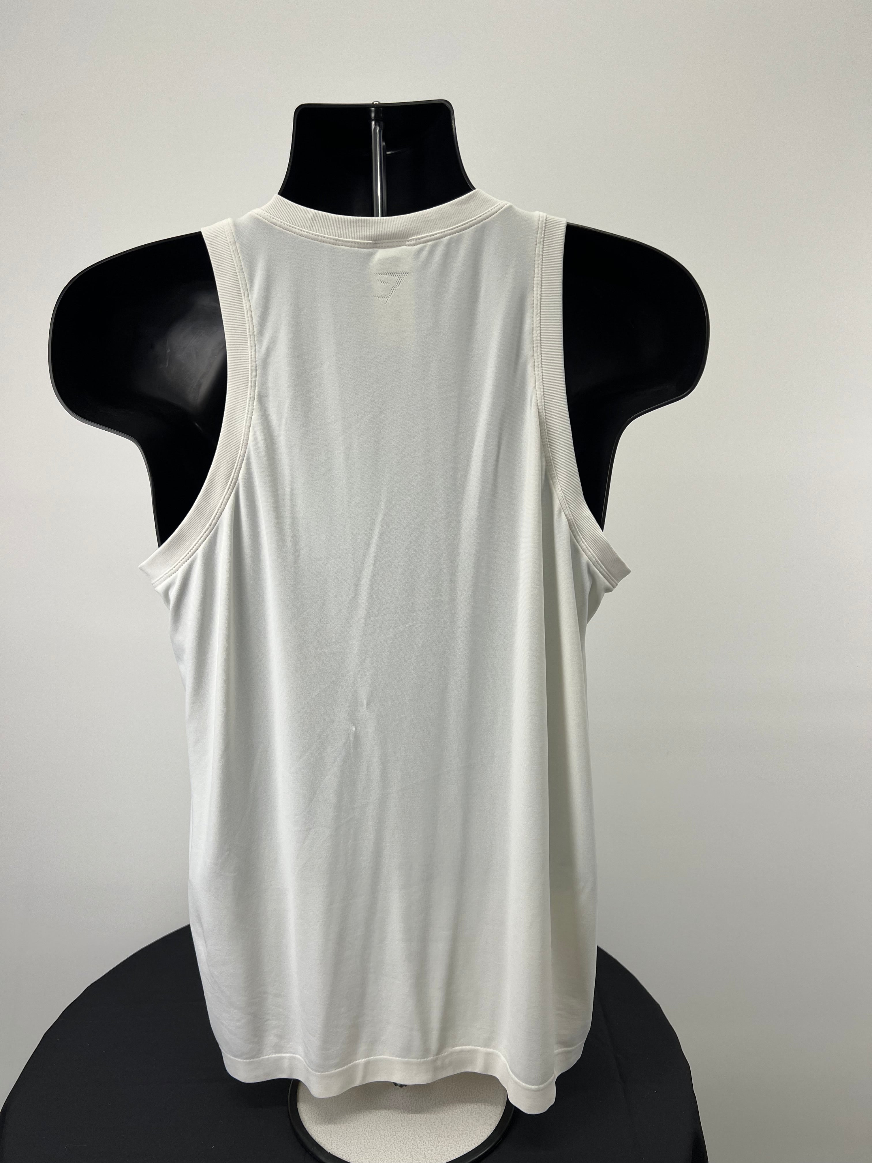 Back view of Gymshark white loose fitting vest top XL showing sleeveless design