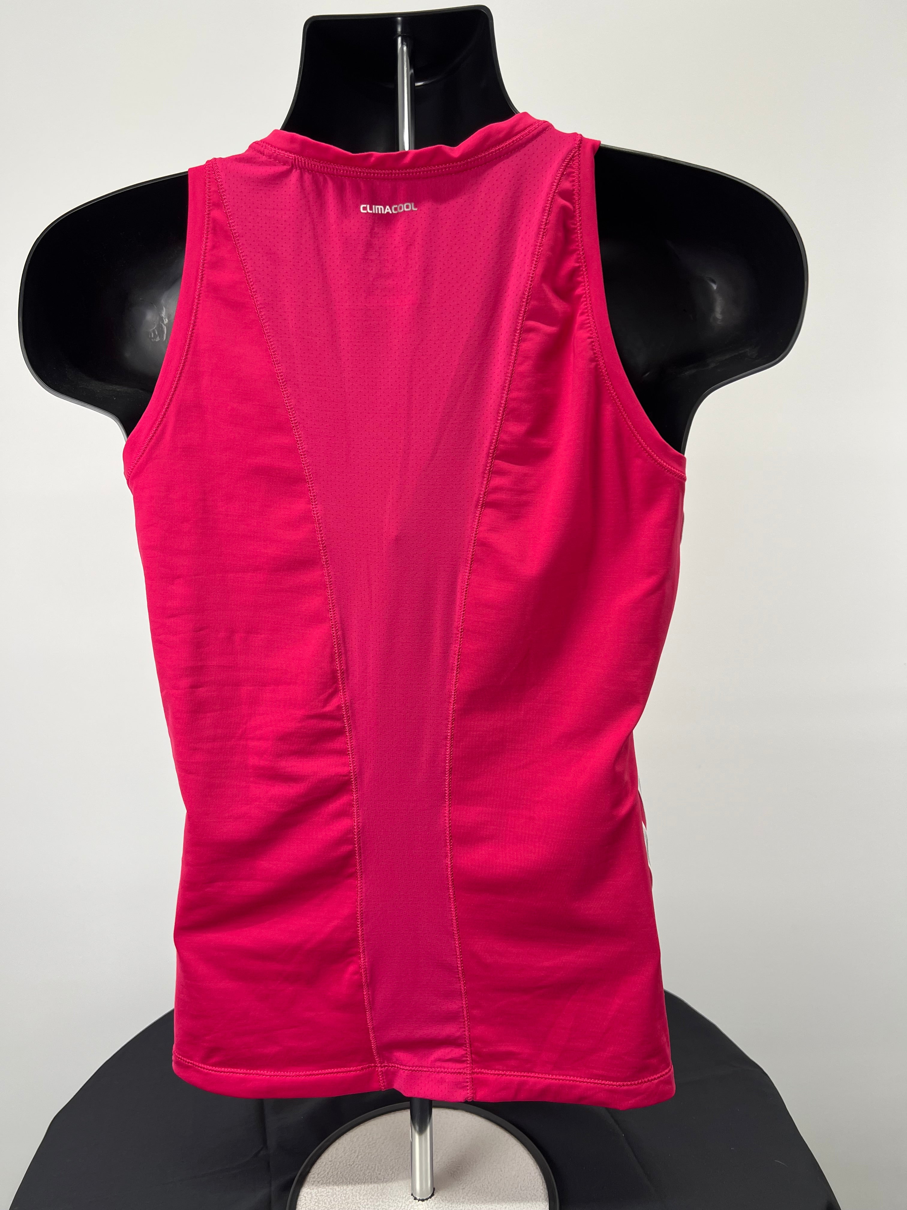 Back view of adidas Climacool bright pink sports vest top showing ventilation panel