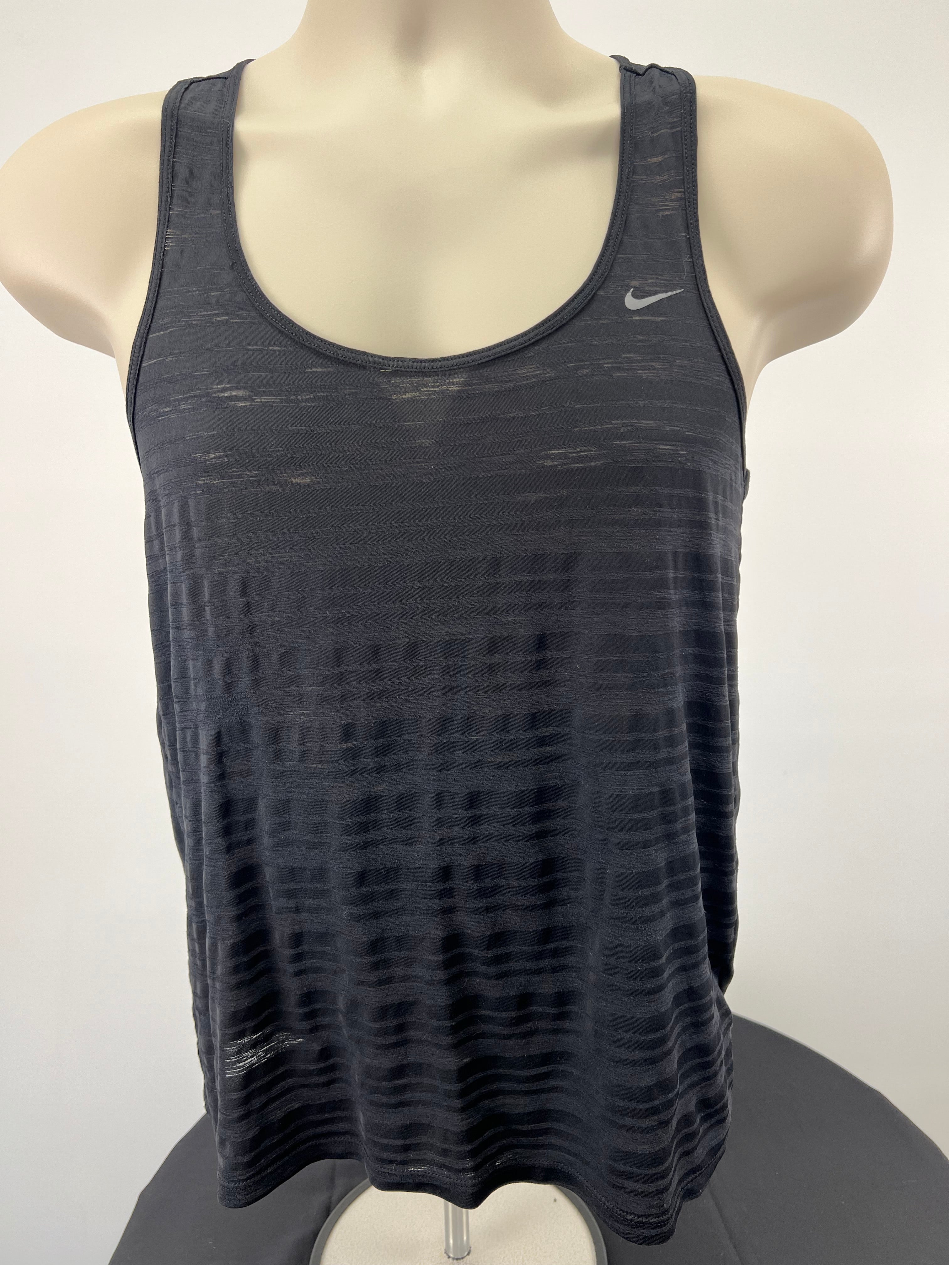 Front view of Nike black Dri-FIT sports vest on mannequin