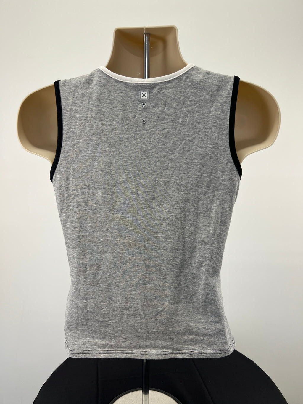 Back view of Nike training vest top showing heather grey fabric and black arm trims