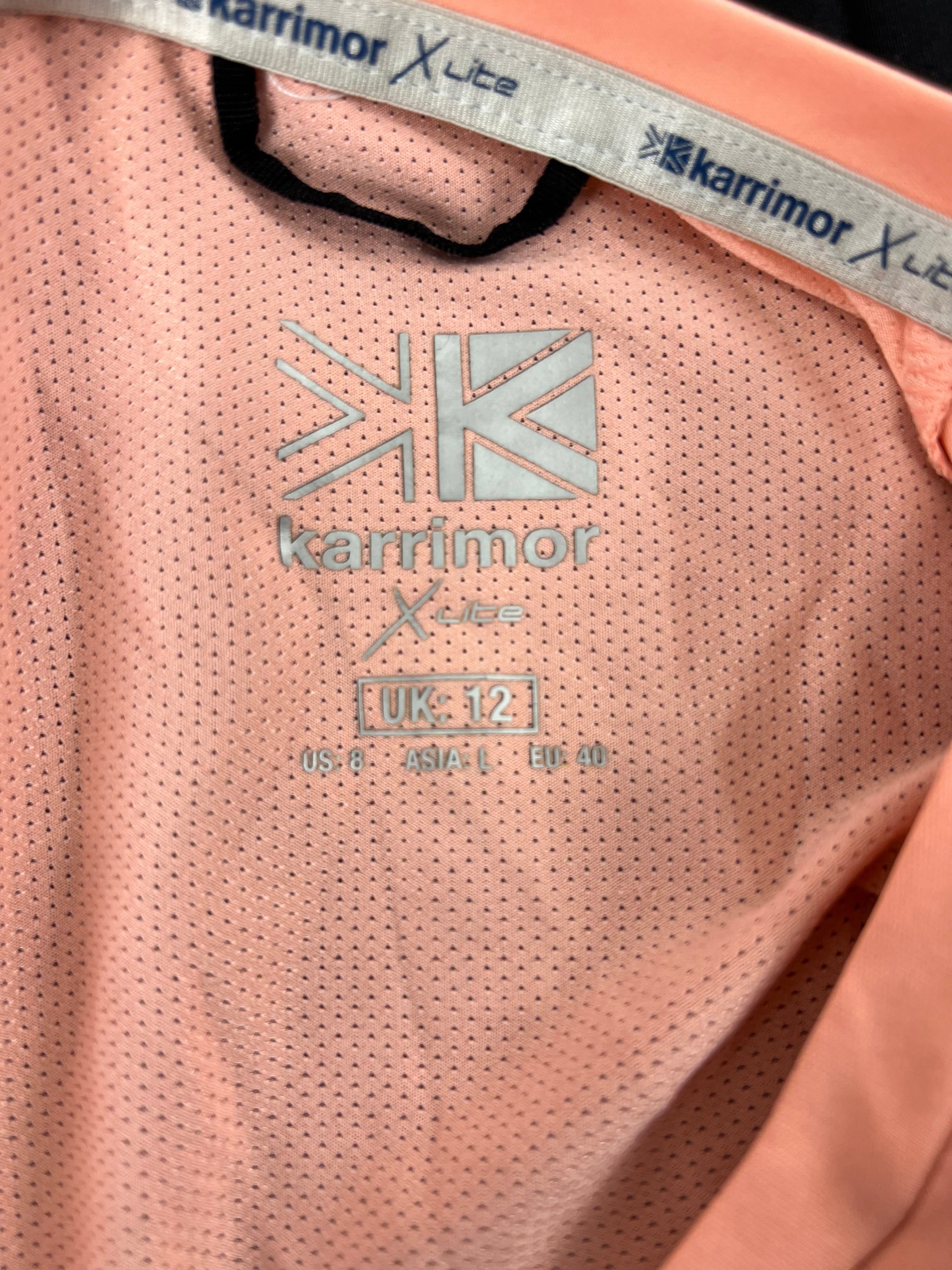 Close-up inside view showing Karrimor X Lite label and size UK 12