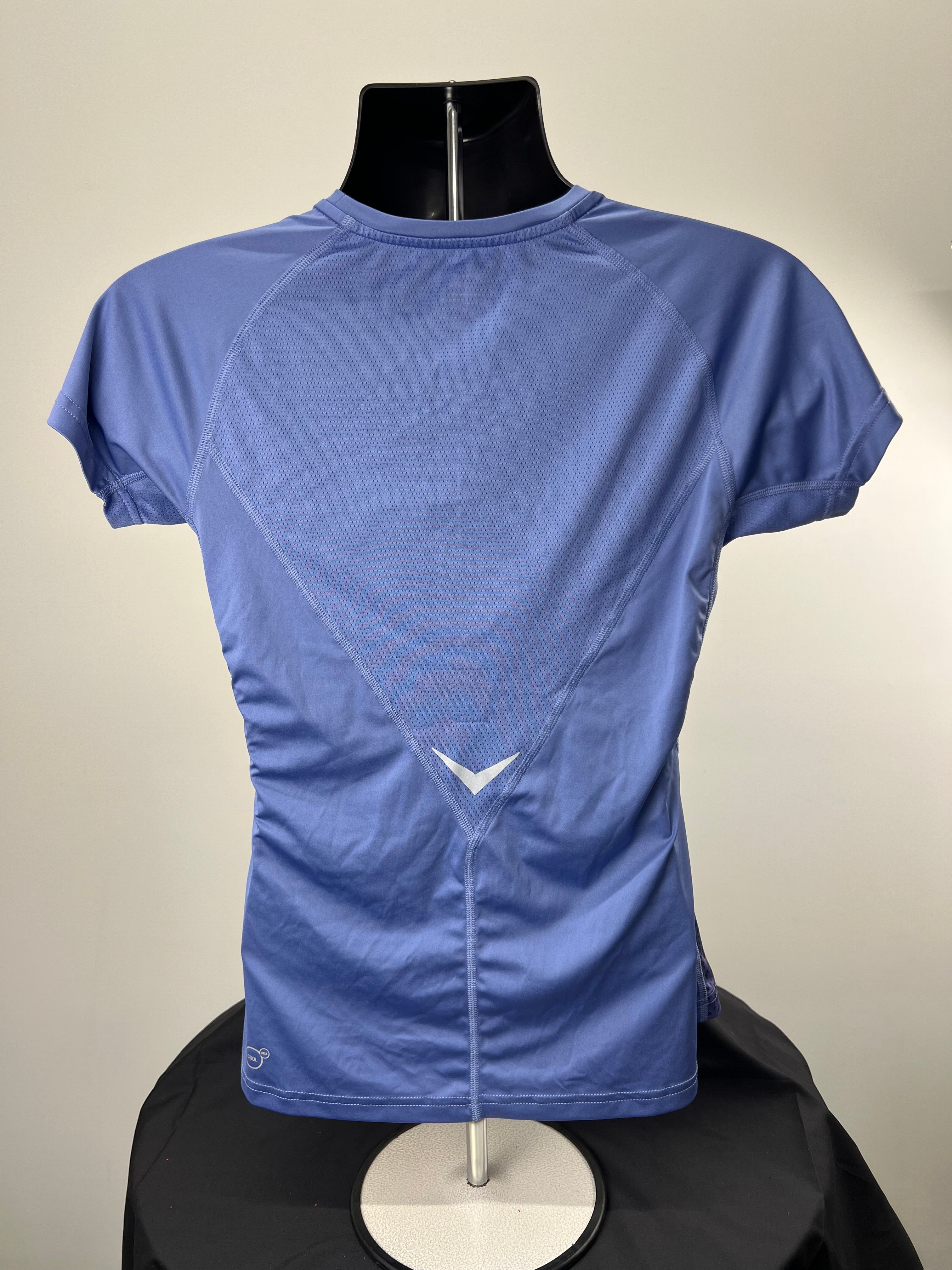 Back view of Puma purple women's sport T-shirt showing mesh ventilation panel