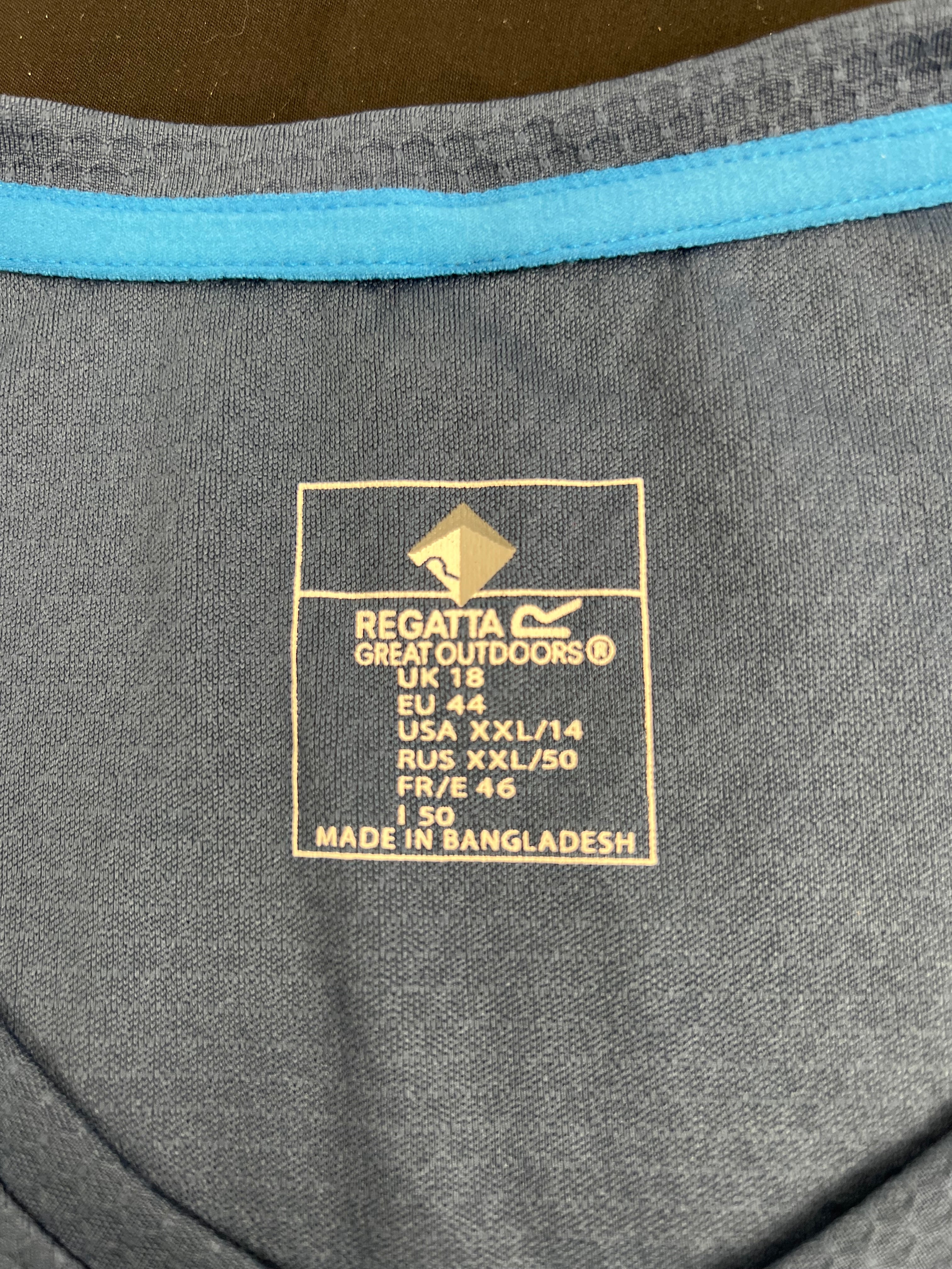 Close-up of Regatta Great Outdoors label with UK size 18 and manufacturing details