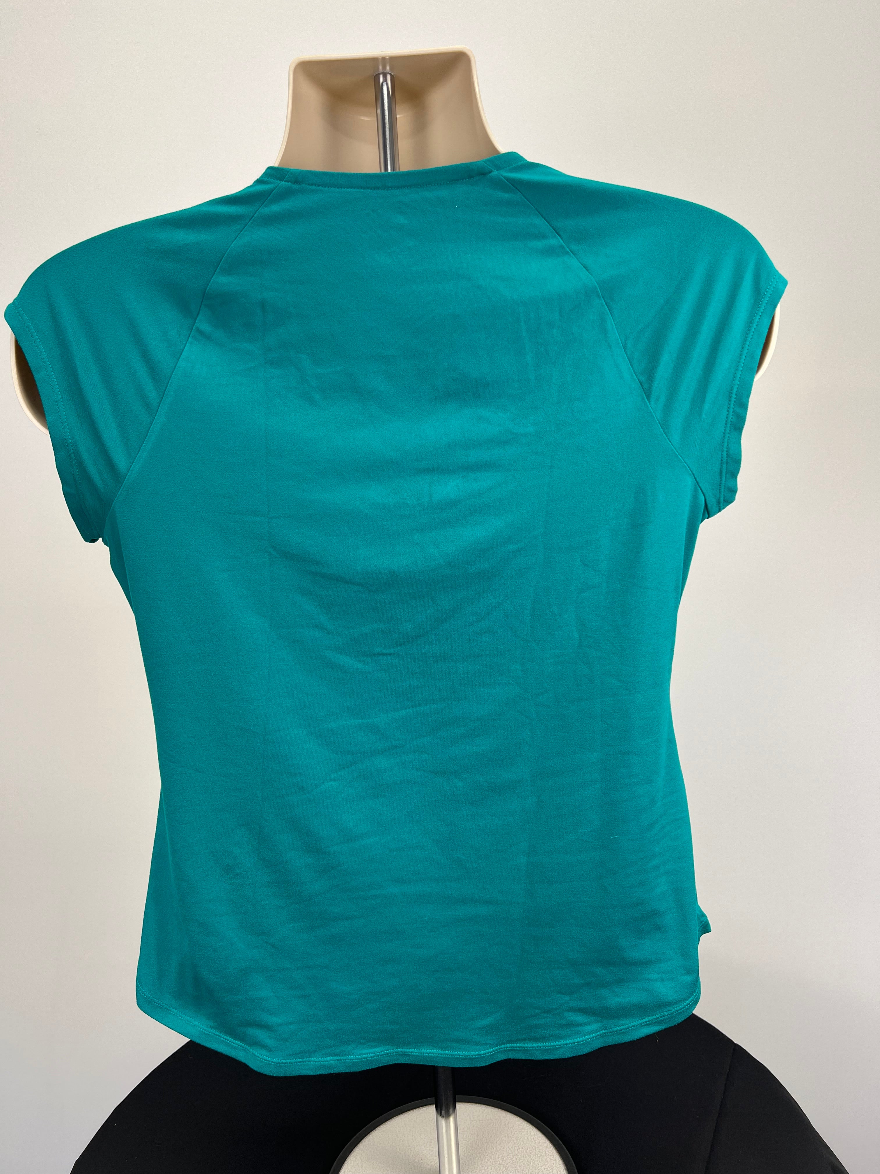 Back view of Nike women’s teal V neck t-shirt showing plain design