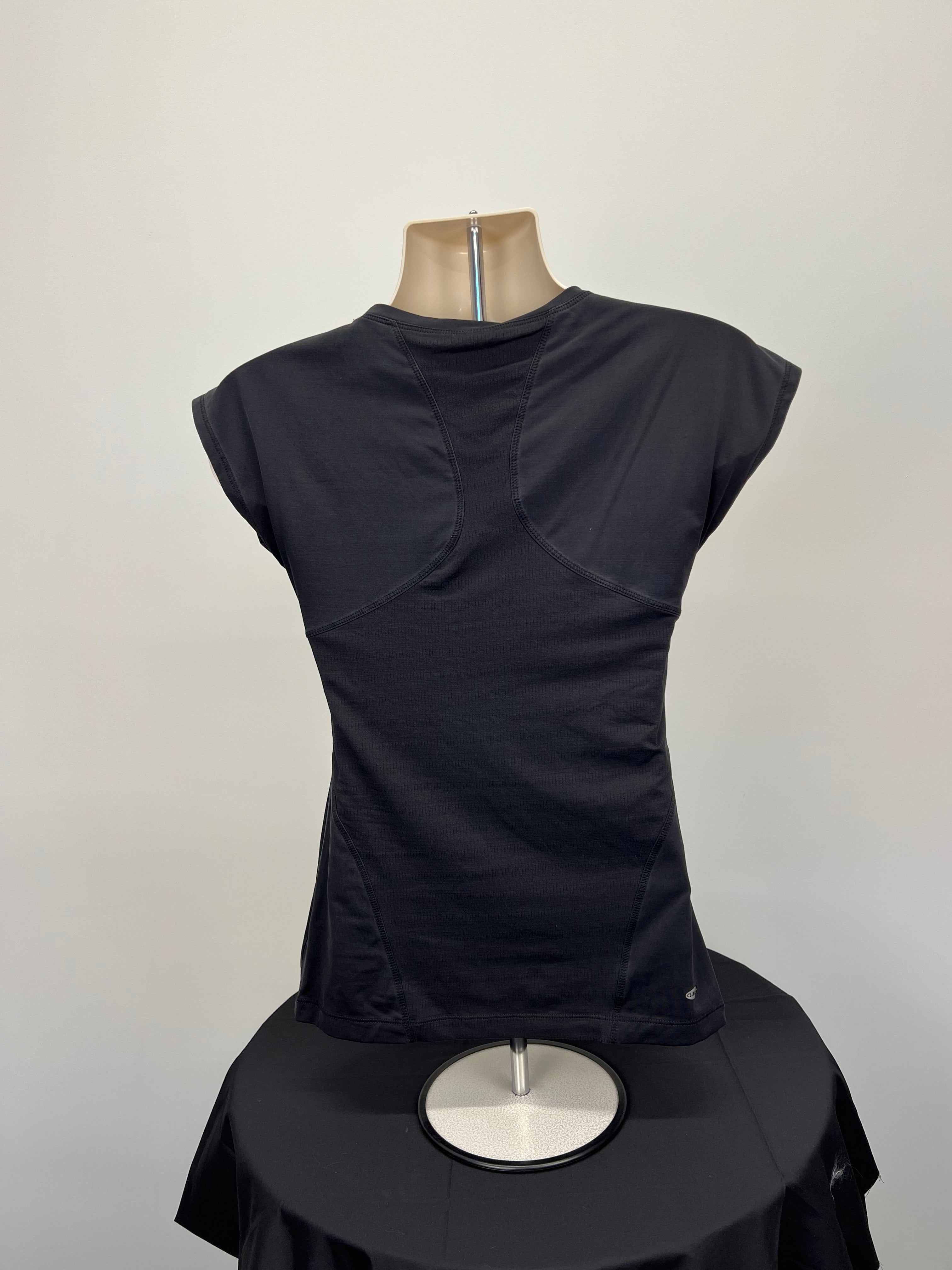 Back view of Adidas black tunic length t-shirt showing stitched panel design