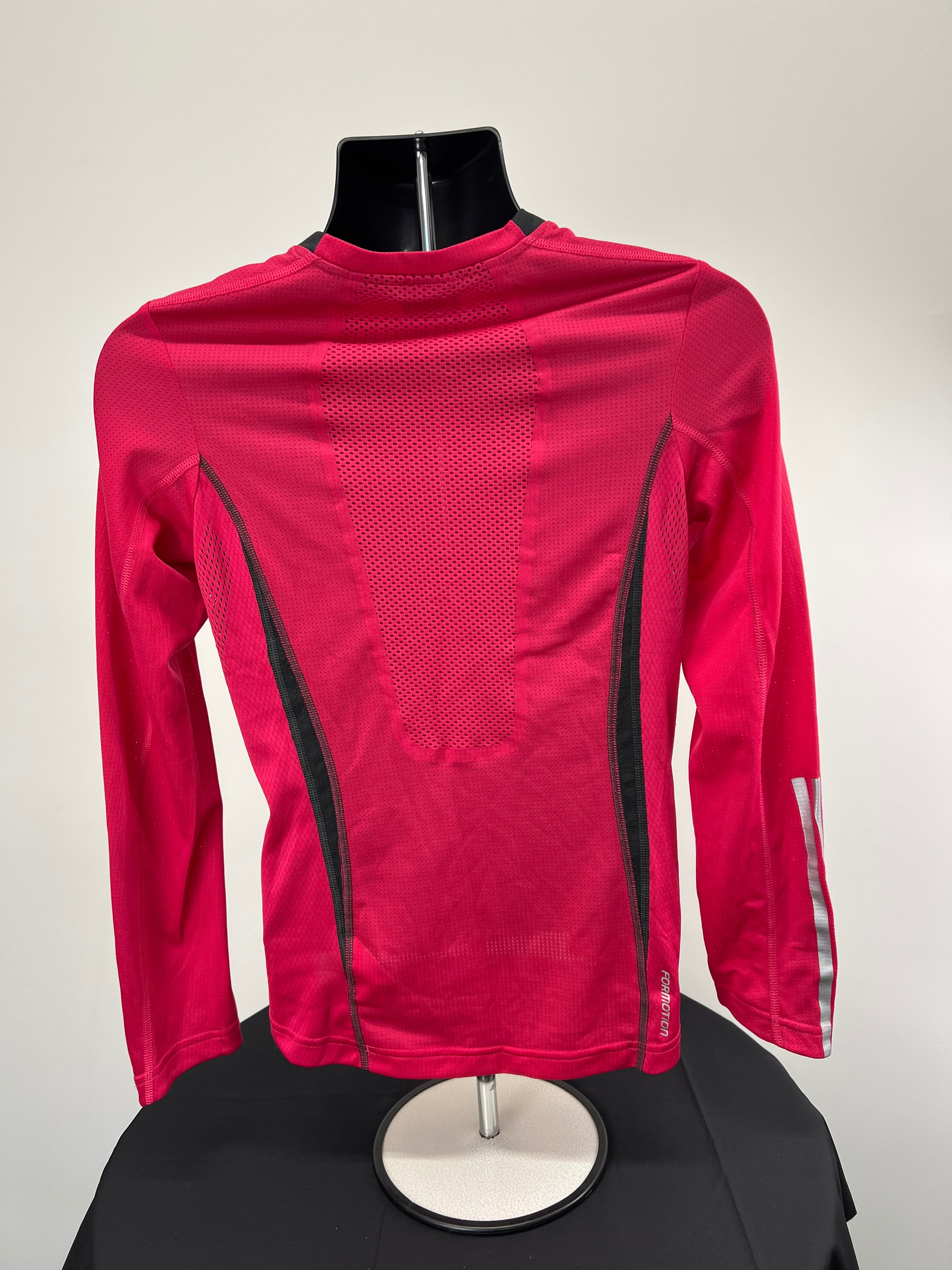 Back view of Adidas pink long sleeve base layer showing ventilation panel and reflective sleeve stripes
