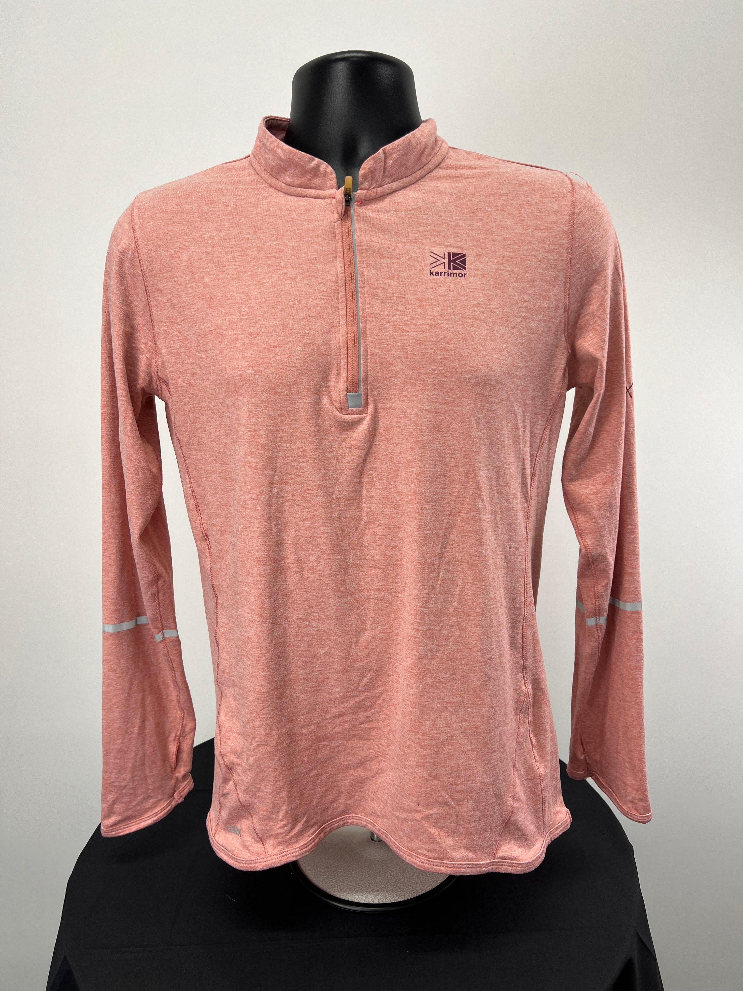Front view of Karrimor X Lite long sleeve 1/2 zip top in light pink on a mannequin