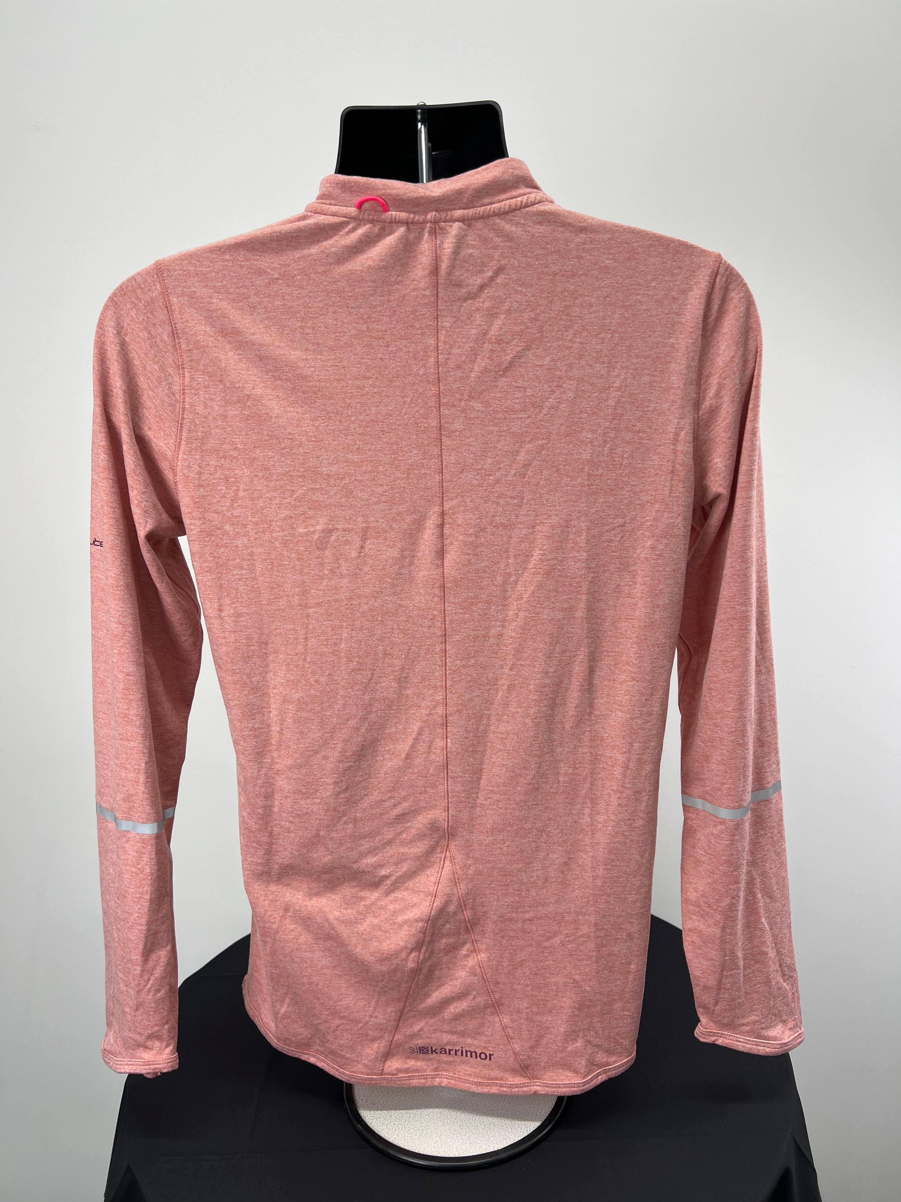 Back view of Karrimor X Lite long sleeve 1/2 zip top showing reflective strips and logo