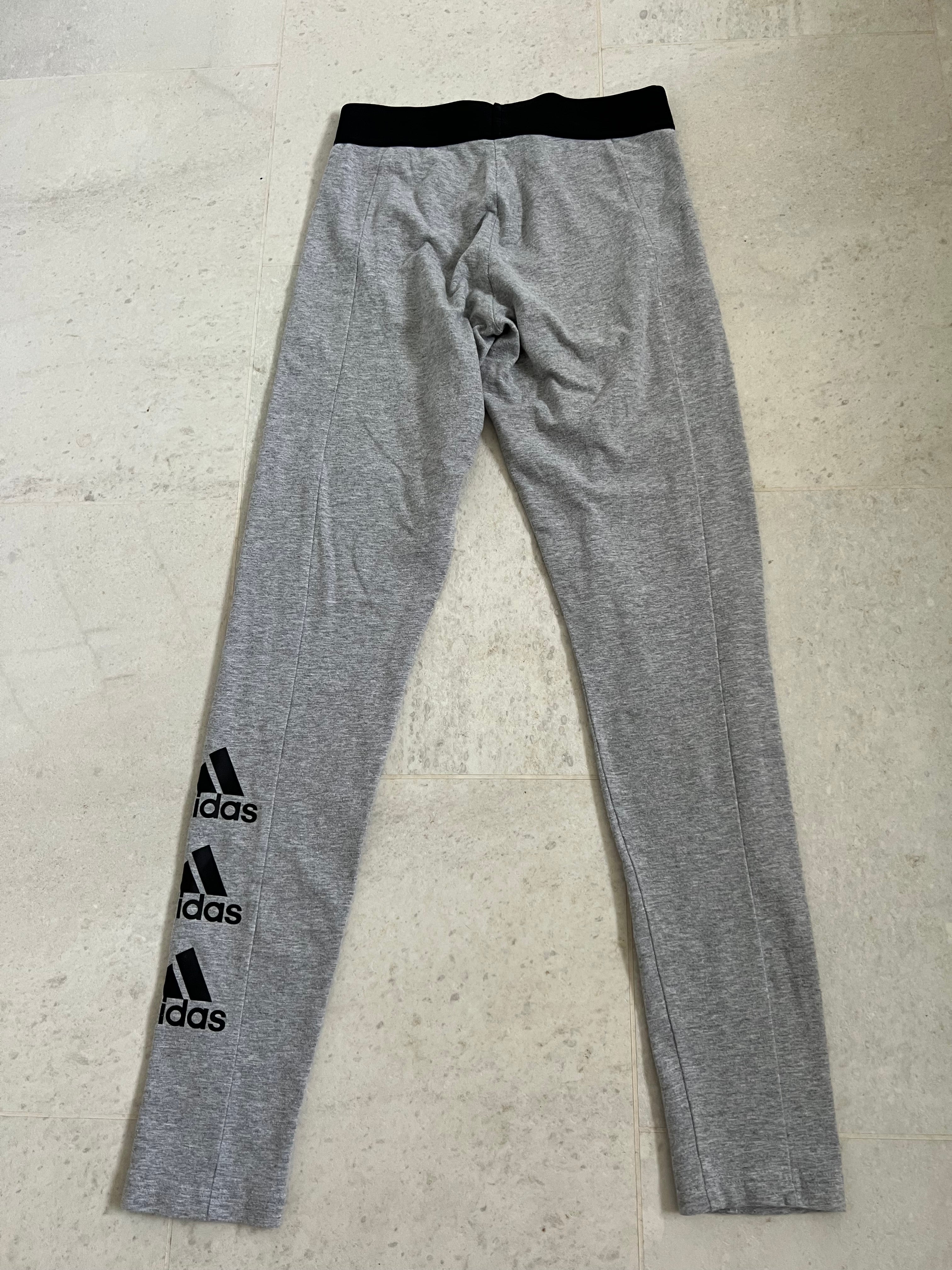 back view of adidas grey leggings showing elasticated waistband
