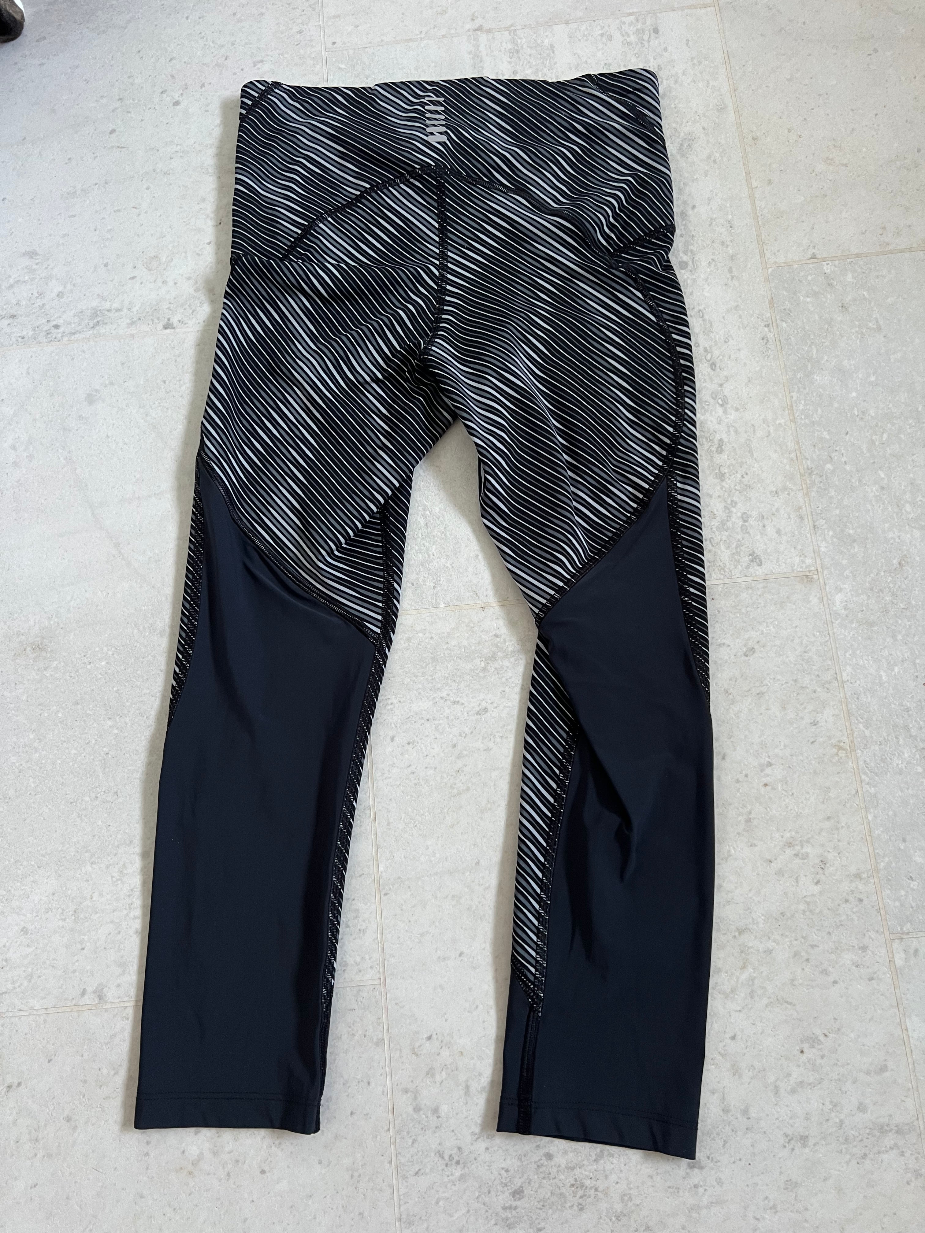 Back view of Under Armour compression cropped leggings highlighting design and panel details