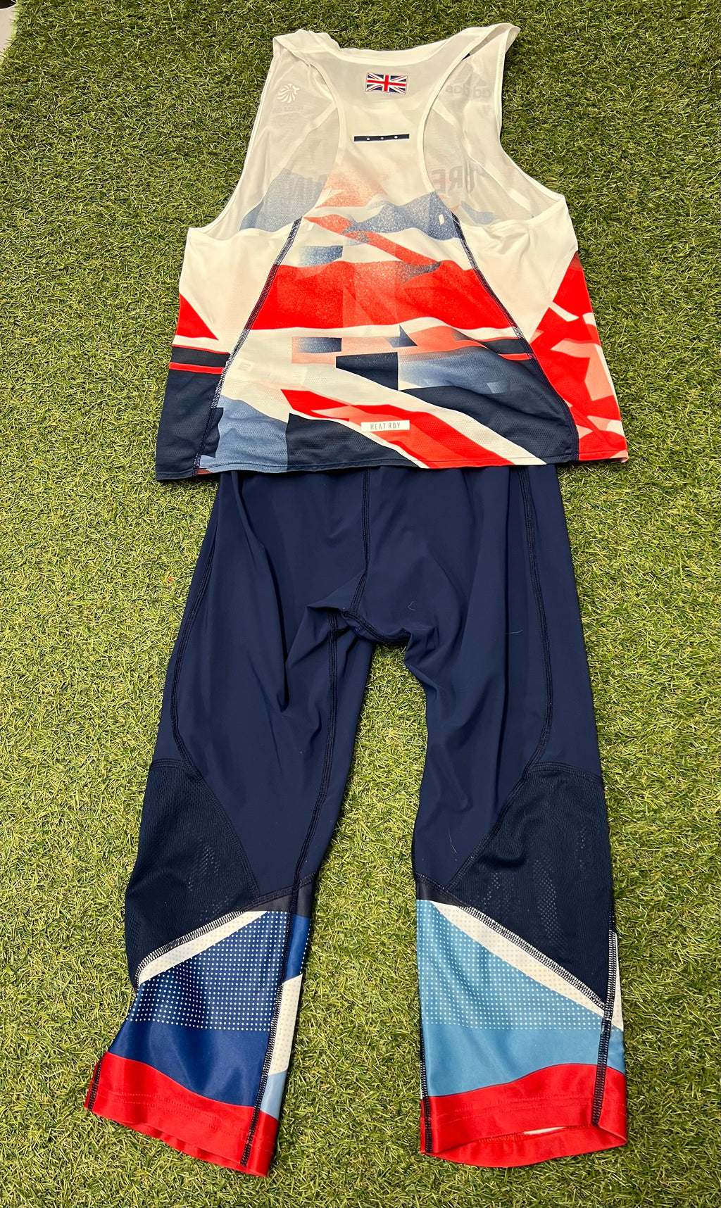 Back view of London 2012 Team GB Adidas vest top and leggings showing mesh design