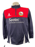 Front of Surridge kids track jacket in red and navy with Essex Eagles and sponsor logos