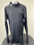 Front view of black Under Armour compression long-sleeve top with high collar and logo on neck