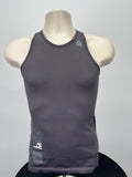 Front view of women's Reebok x Les Mills grey vest top size XS on mannequin