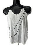 Front view of Nike white vest top with large black swoosh logo on front