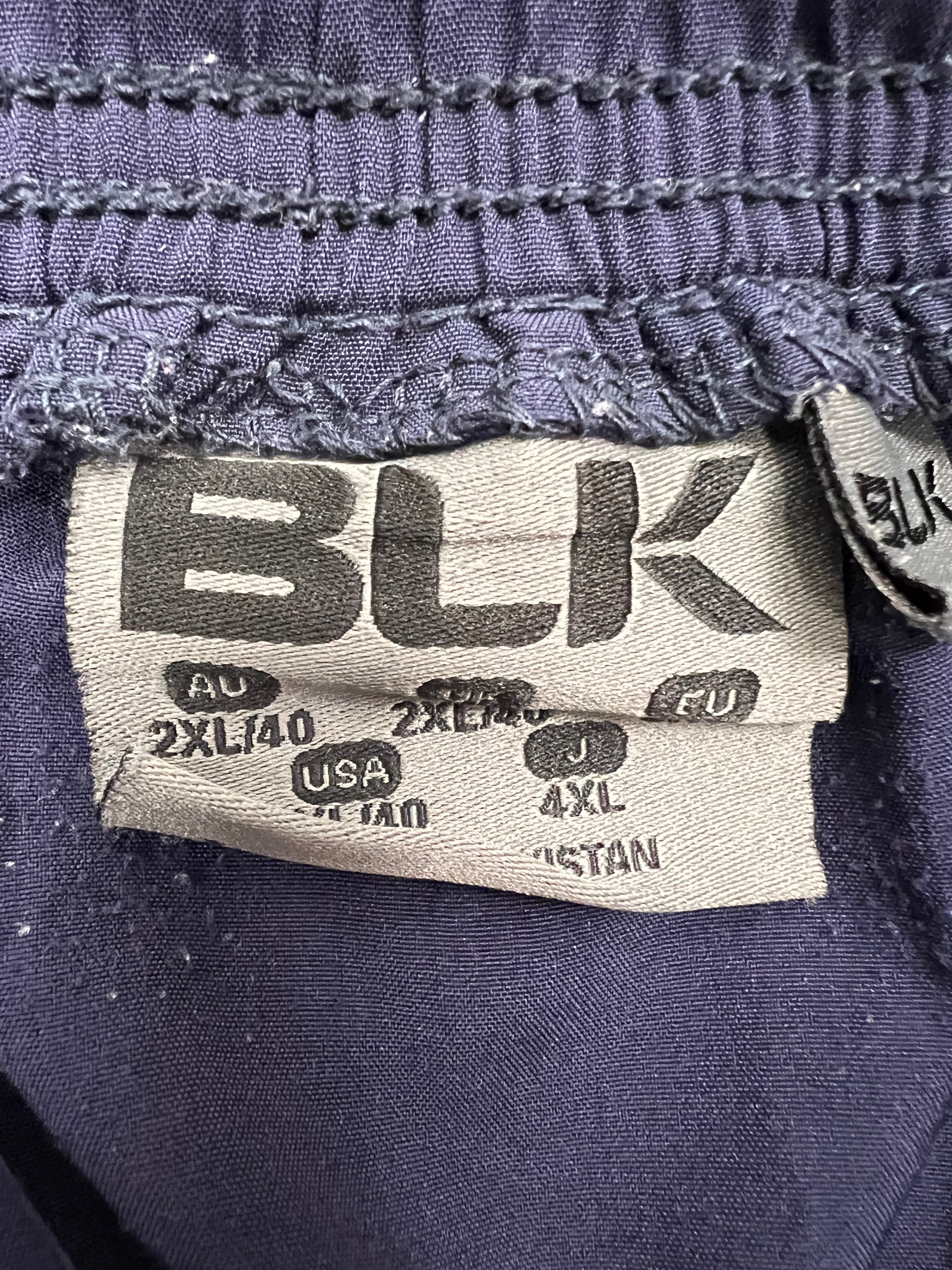 Close-up of the label inside the BLK London Irish shorts showing size 2XL and brand details